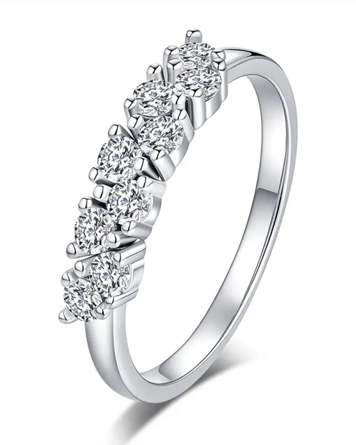Staufergold Fingerring Moissanit Halbkranz-Ring „Tiara“ 0,1ct Silber Gr. 7, hypoallergen und wasserfest