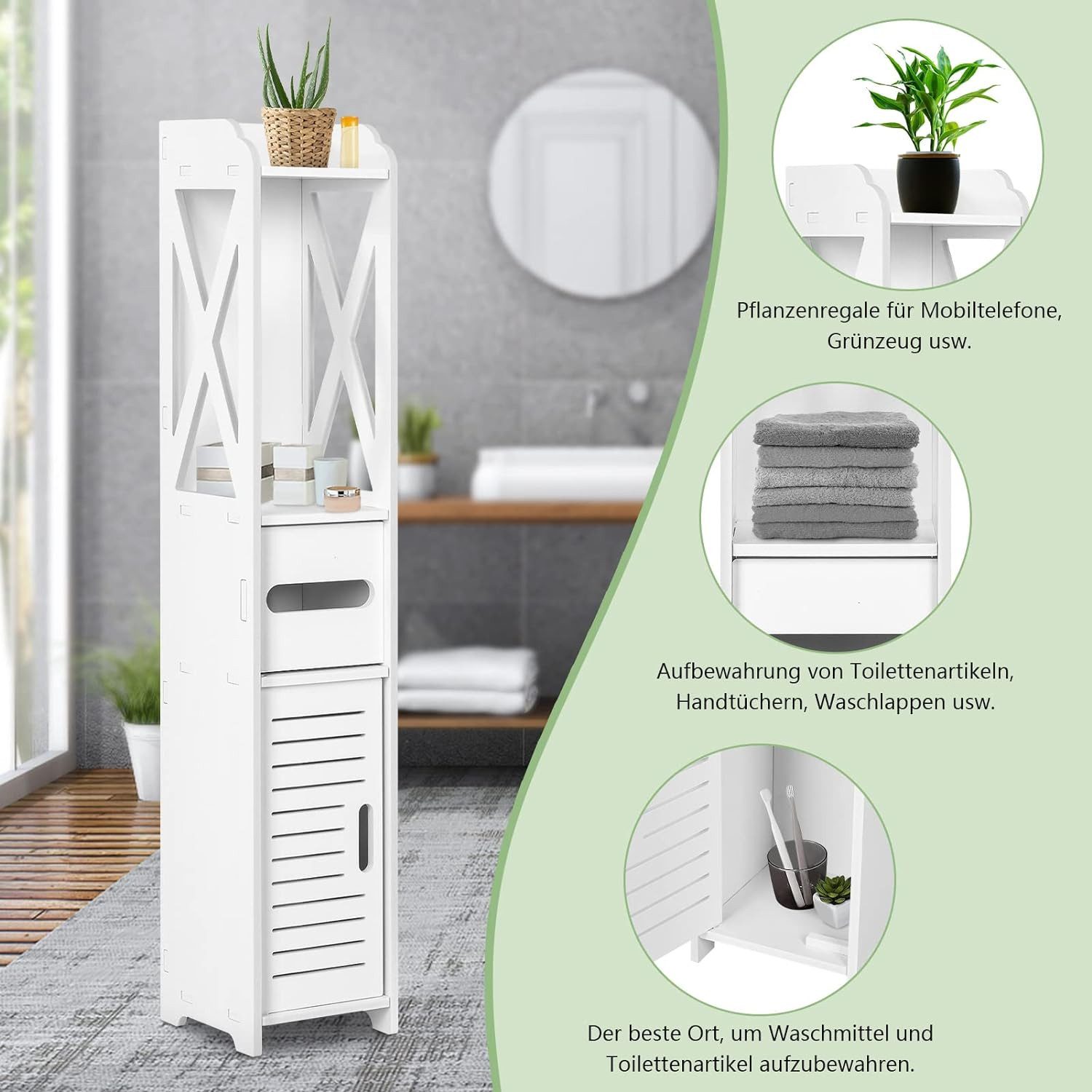 Youyijia Badezimmerspiegelschrank Bathroom Cabinet Narrow Tall Standing