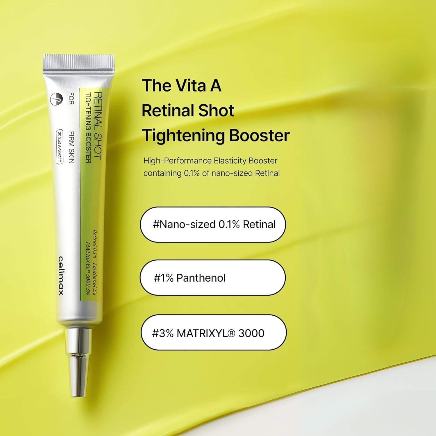 celimax Anti-Aging-Augencreme The Vita-A Retinal Shot Tightening Booster, Anti-Aging-Booster mit 0,1 % Retinal – 15ml, Glättet Falten & stärkt die Elastizität