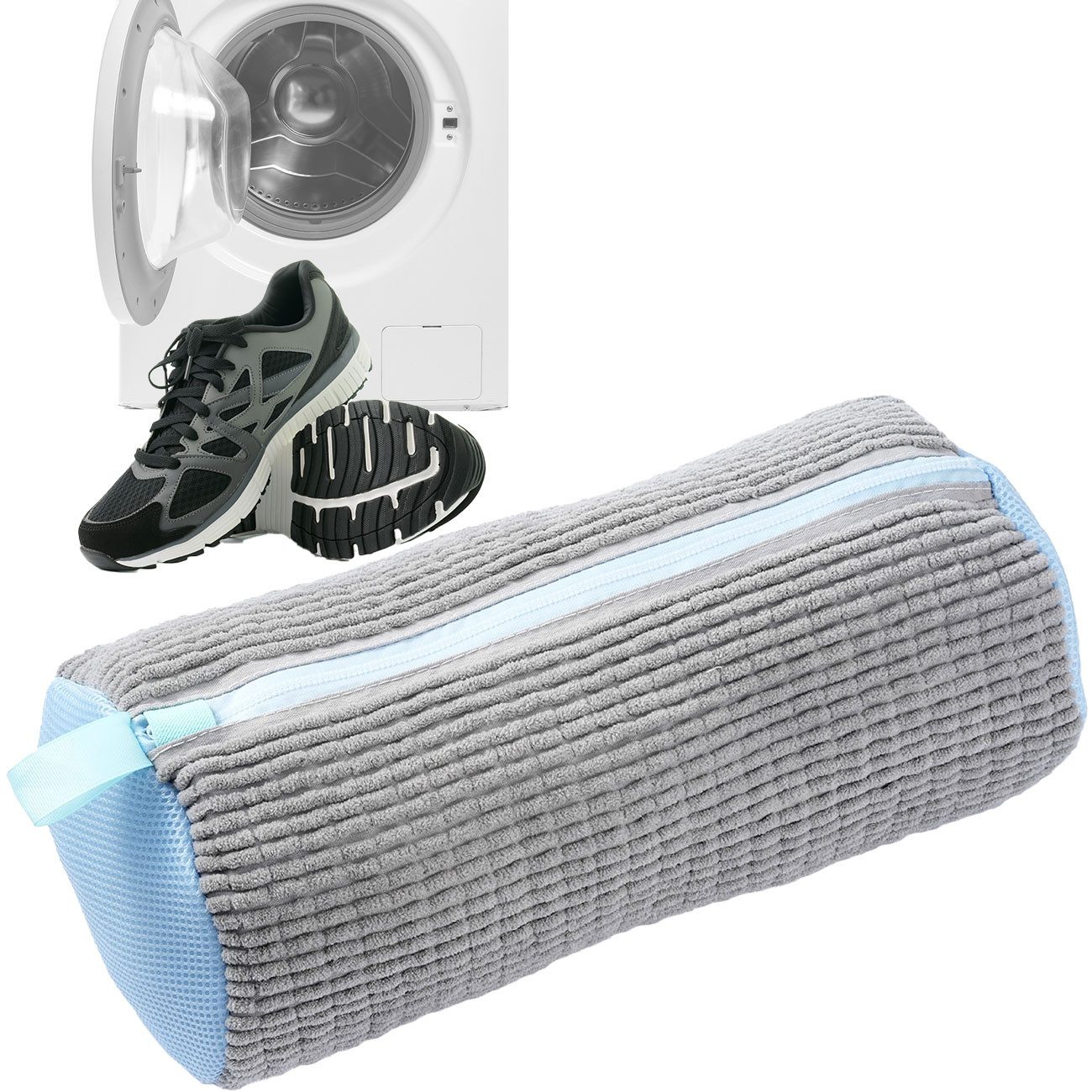 shop'n smile ideoon Wäschenetz Schuhwaschbeutel für Sneaker&Sportschuhe Waschbeutel Reißverschluss,(2-St), Ø19 x 39 cm für gängige Schuhgrößen, mit 360° Schutz, Mesh-Struktur