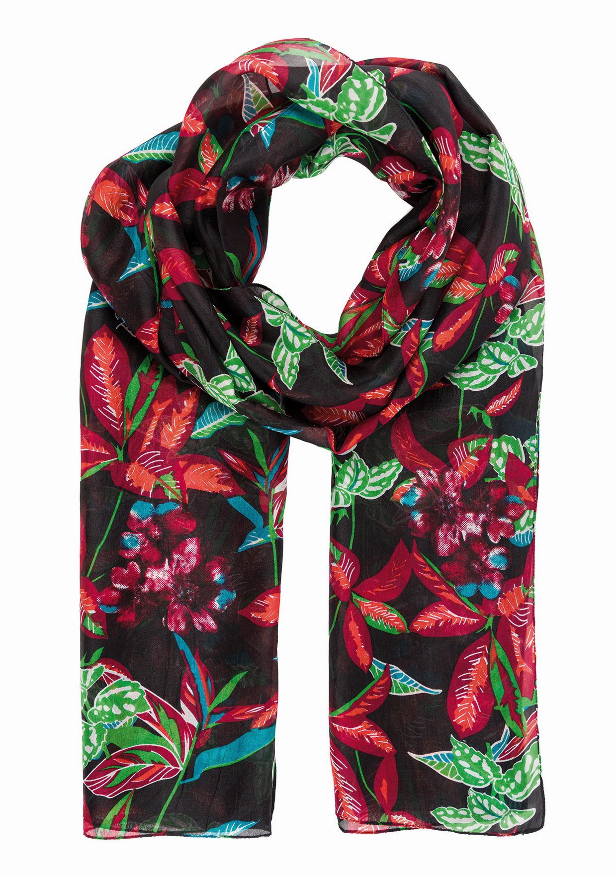 El Puente Seidenschal "Floral" // schwarz, rot, grün
