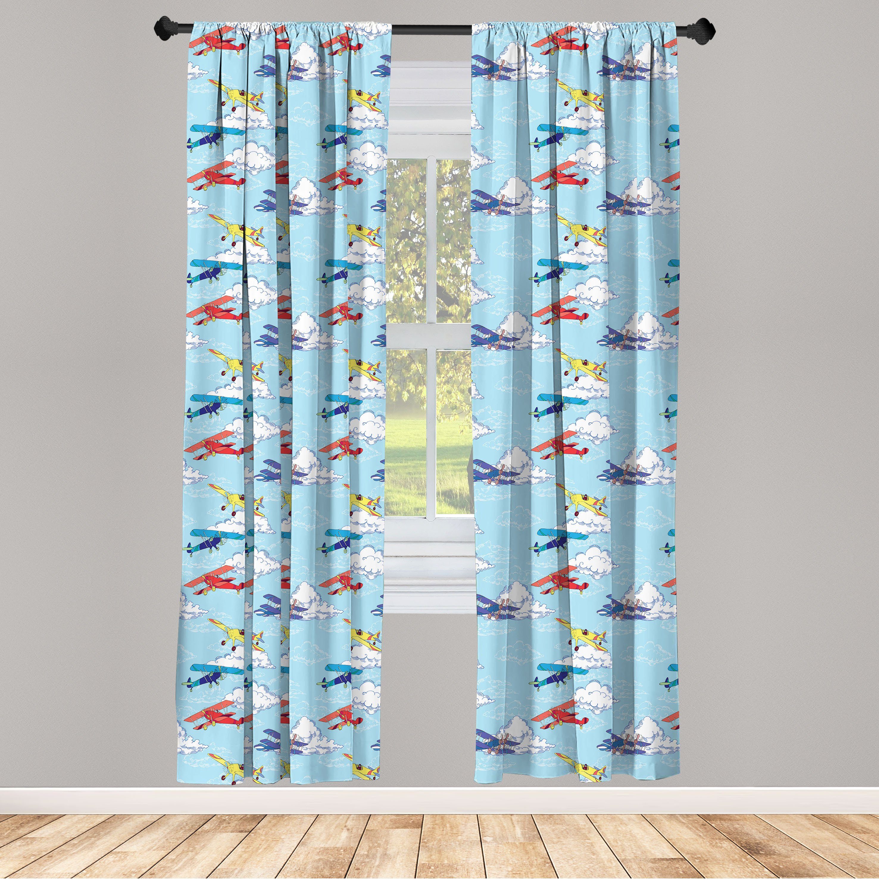 Gardine Vorhang für Wohnzimmer Schlafzimmer Dekor, Abakuhaus, Microfaser, Weinlese-Flugzeug Skizzierebenen
