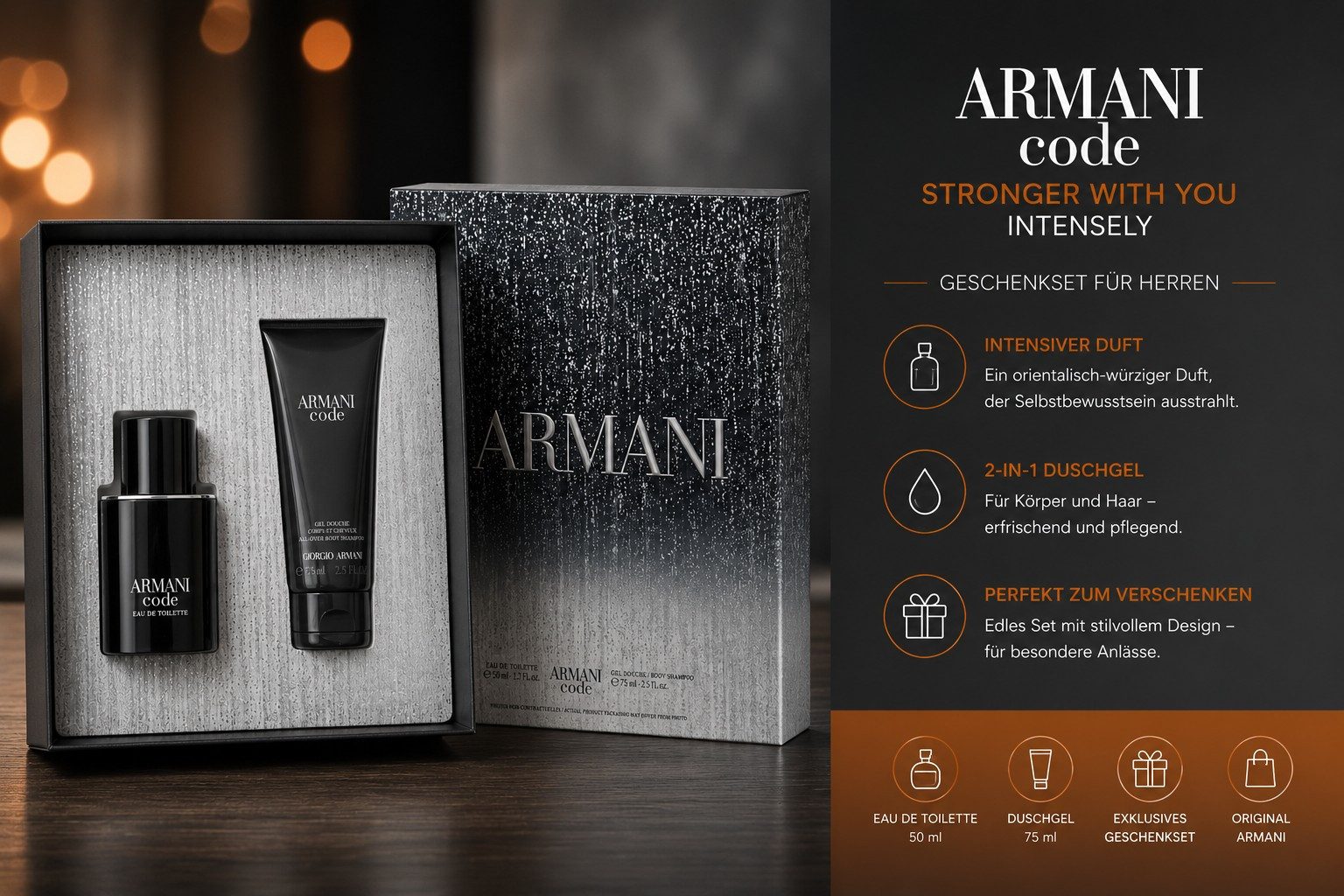 Giorgio Armani Duft-Set GIORGIO ARMANI Code Eau de Toilette Set (2 teilig), 2-tlg., Glasflakon, nachfüllbar, Herrenduft, Geschenkset