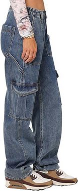 KIKI Latzhose Damen Cargo Hose Jeans mit Taschen High Waist Relaxed-Fit