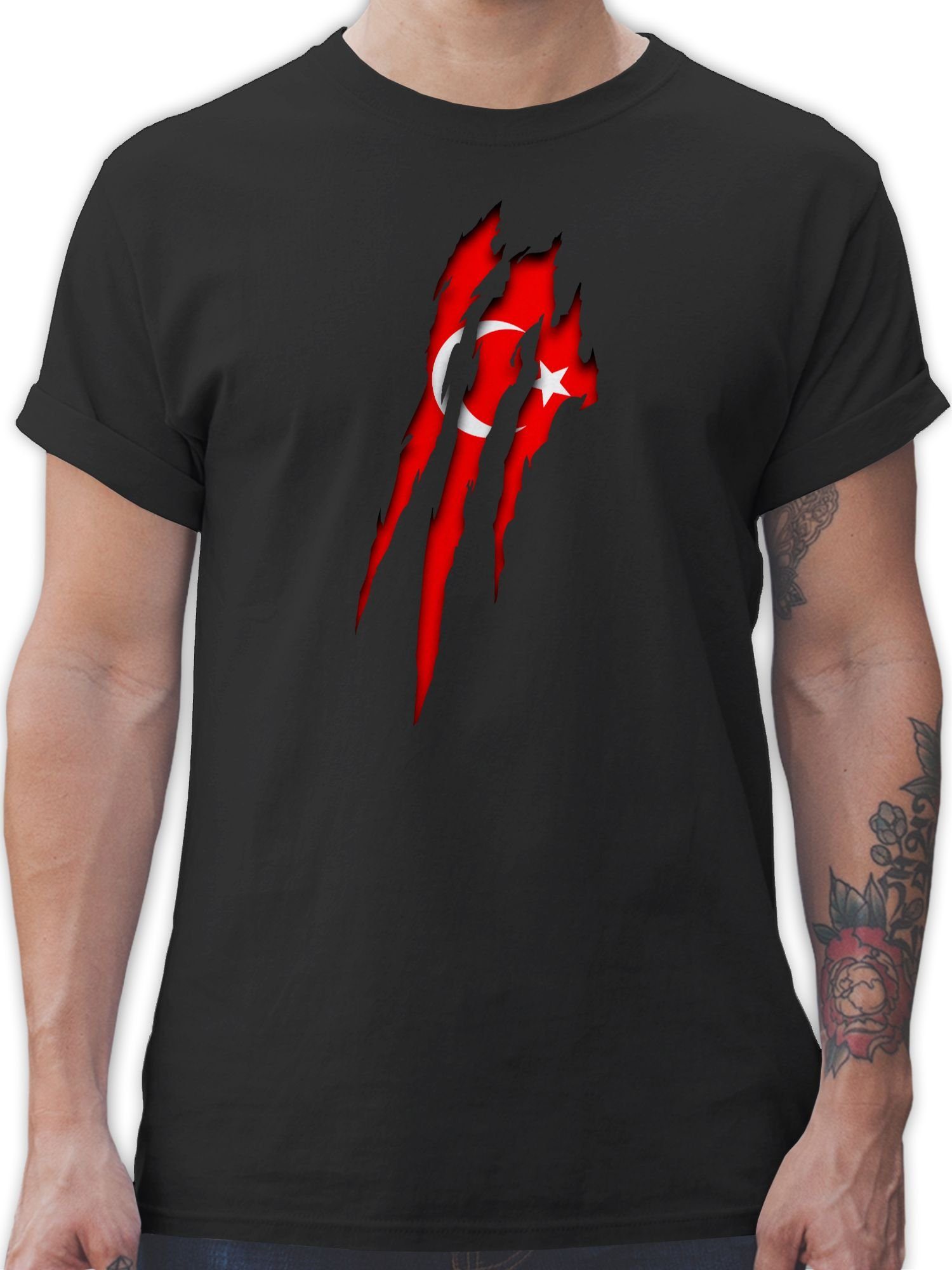 Shirtracer T-Shirt Türkei Krallenspuren Länder Wappen 01 Schwarz