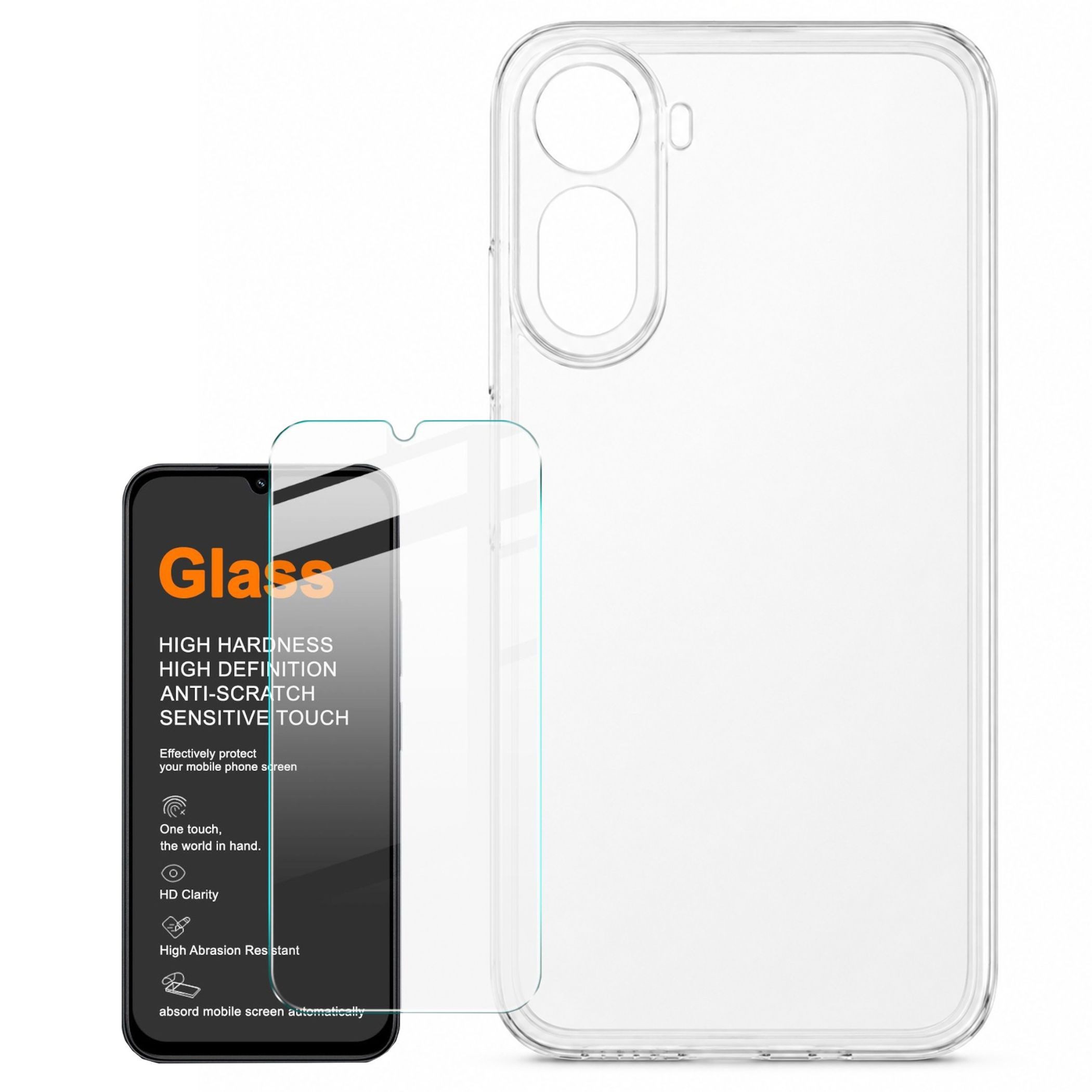 Wigento Handyhülle + Schutzglas für Xiaomi Redmi A7 Pro Set TPU Schutz + 9H Glas 2 in 1 6,9 Zoll, Produktset TPU Hülle mit Hartglas