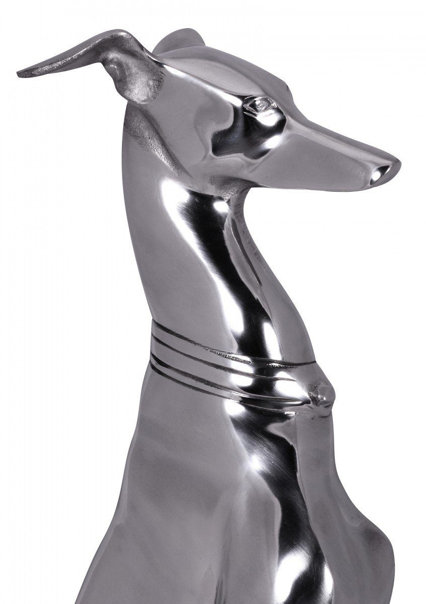 Hund Figur Skulptur Aluminium poliert auf Sockel Schreibtisch Vitrine Dekoration 