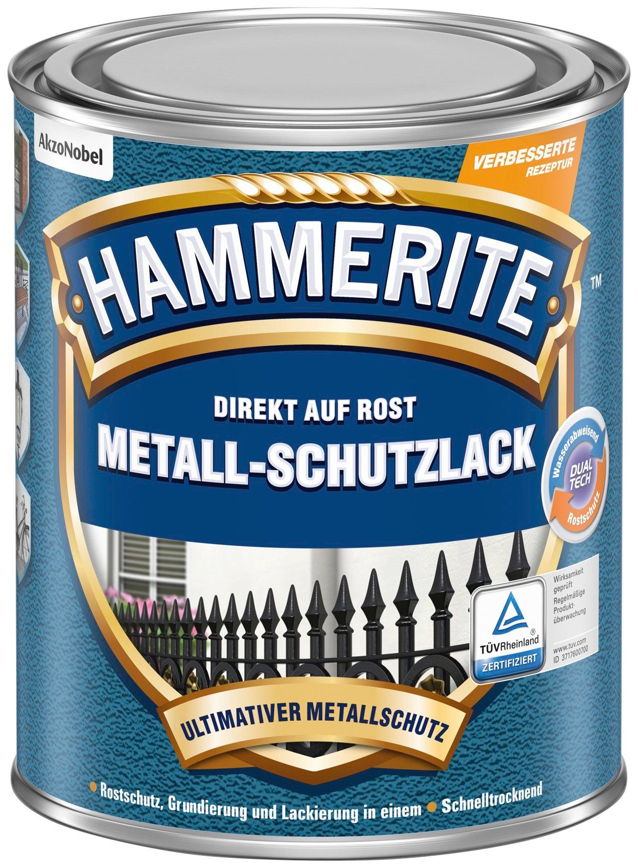 Hammerite  Metallschutzlack DIREKT AUF ROST, Hammerschlag 0,25 Liter, blau