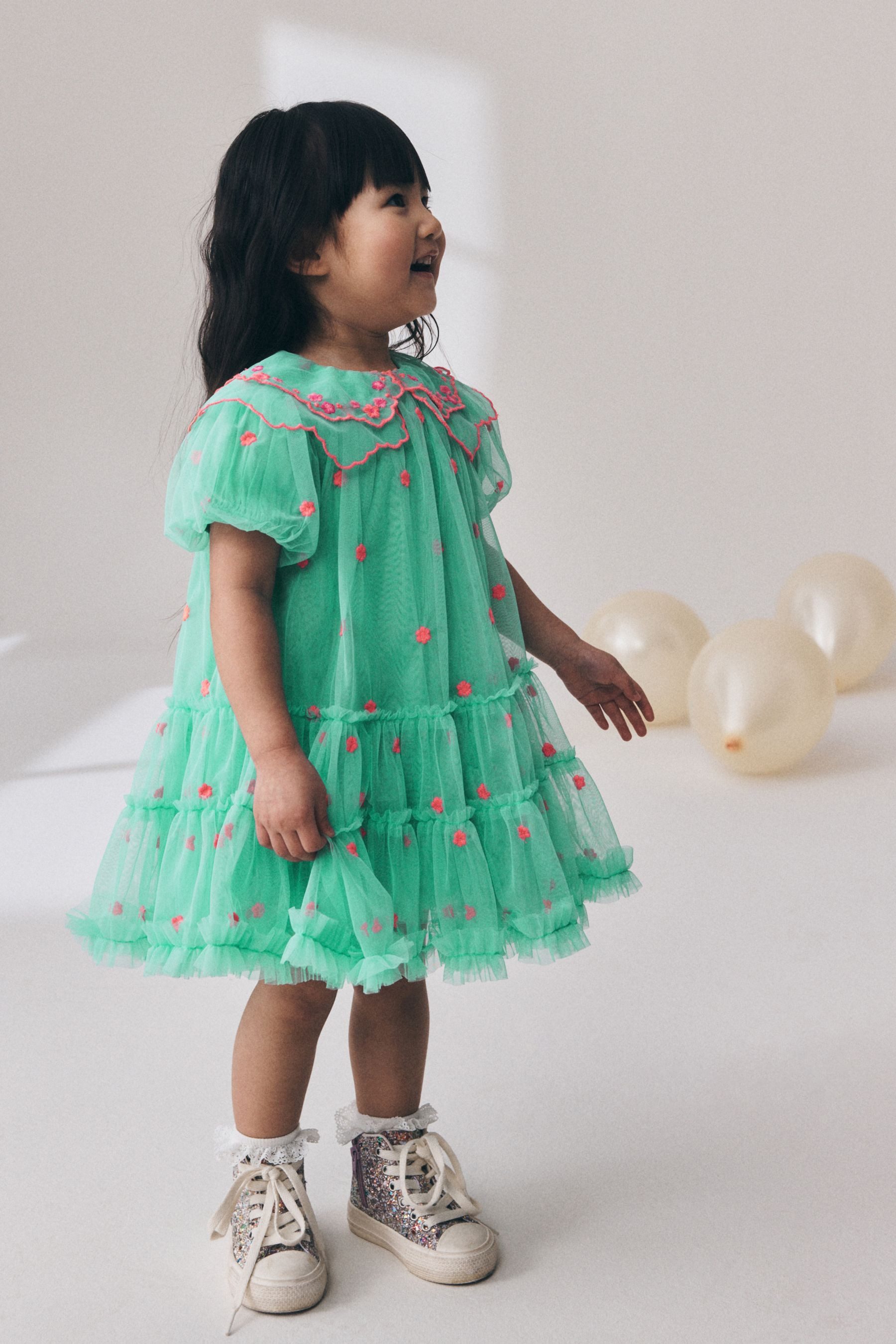 Next Partykleid Festliches Mesh-Kleid mit Stickerei (1-tlg)