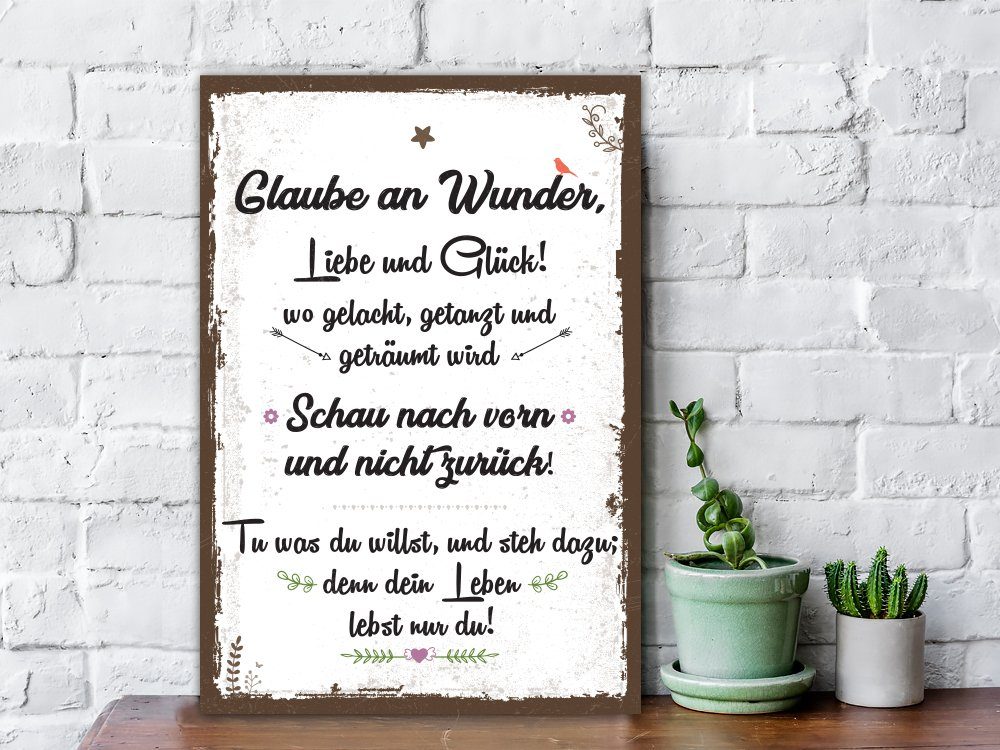 GRAVURZEILE Holzbild mit Spruch - Glaube an Wunder, Liebe & Glück - Holzsch günstig online kaufen