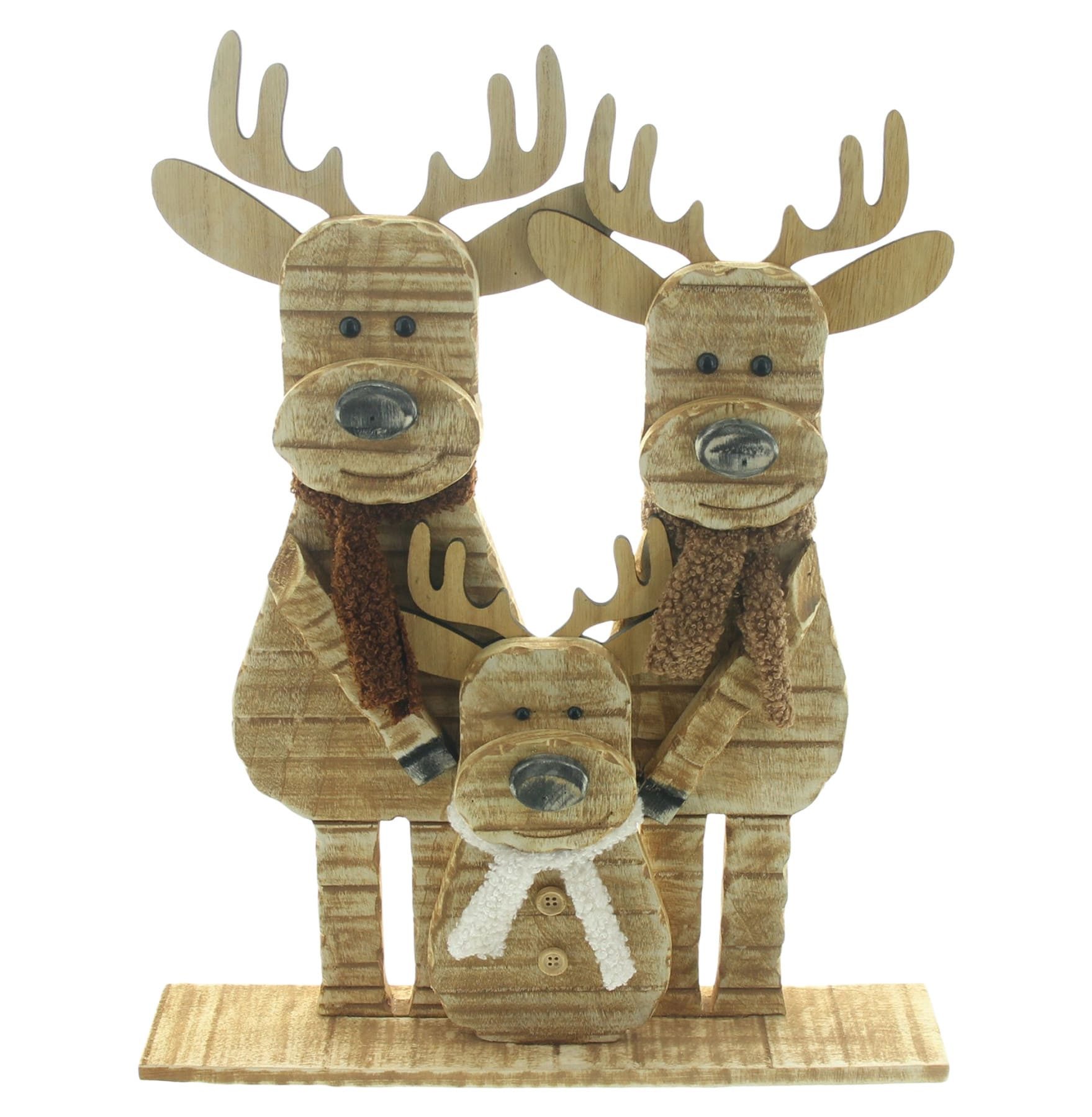 Dekoleidenschaft Dekofigur Weihnachtsdeko "Rentier-Familie" recyceltes Holz, Holzdeko, Winterdeko, 43 cm hoch, Figur für innen