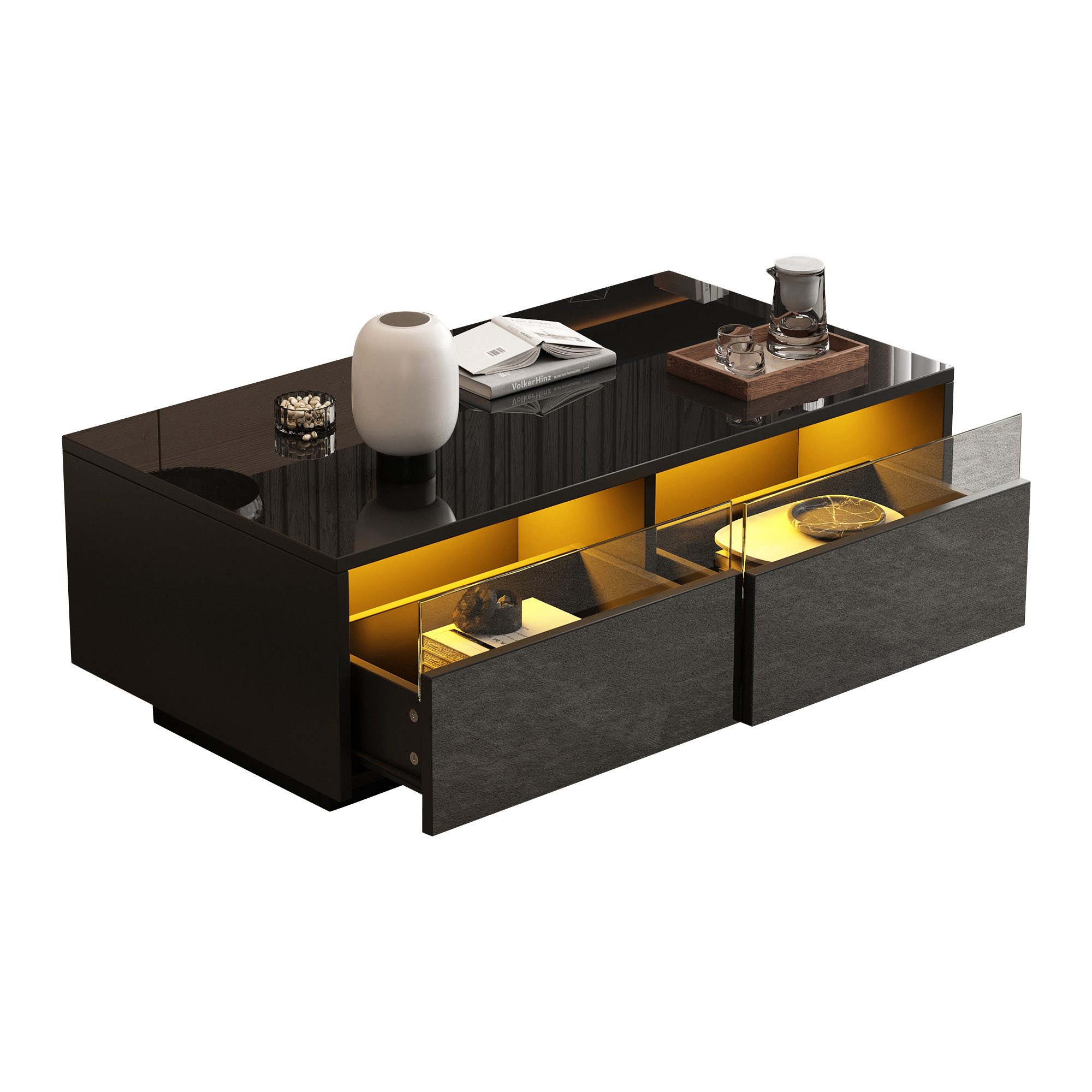 Merax Couchtisch hochglanz Beistelltisch mit LED-Beleuchtung und gehärtetem günstig online kaufen