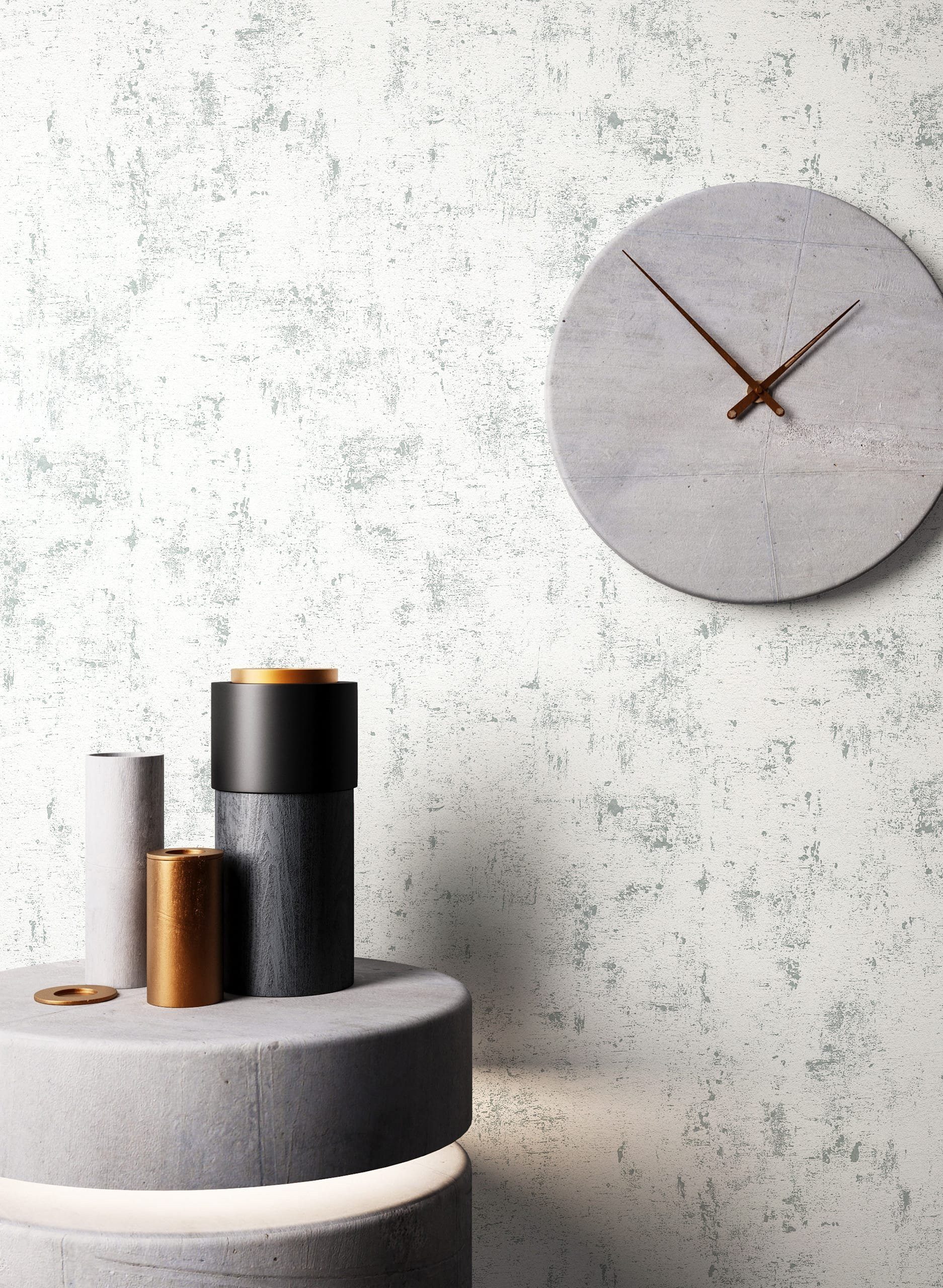 Newroom Vliestapete Kiba White Tapete Betonwand Beton,Zement,Metallic, Weiß Tapete Modern Beton - Betonwand Betonoptik Silber Industrial Glamour Zement Metallic für Schlafzimmer Wohnzimmer Küche, Betonoptik
