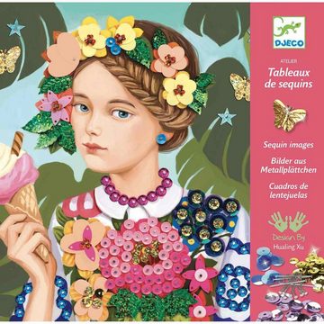 DJECO Kreativset Bastelpackung Pailletten Kunst für Mädchen ab 8 Jahren