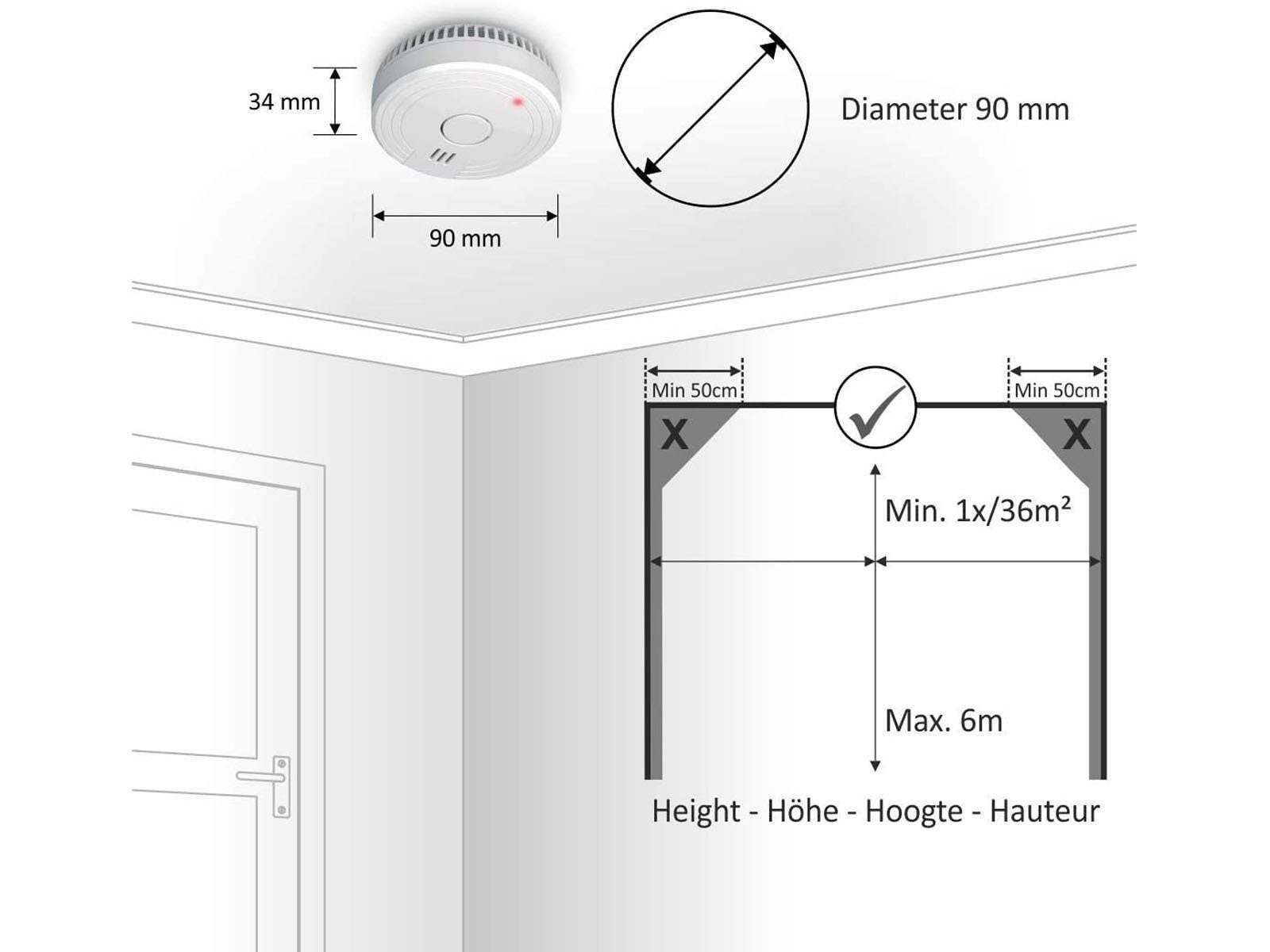 Elro Rauchmelder (4er Set optischer Brandmelder Magnet & Batterie – Kleben statt Bohren)