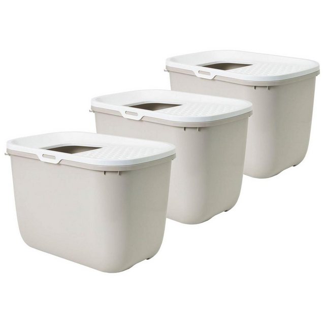 PETGARD Katzentoilette 3er Sparpack Katzentoilette HOP IN, mit Einstieg von oben beige + gratis Katzenmatte