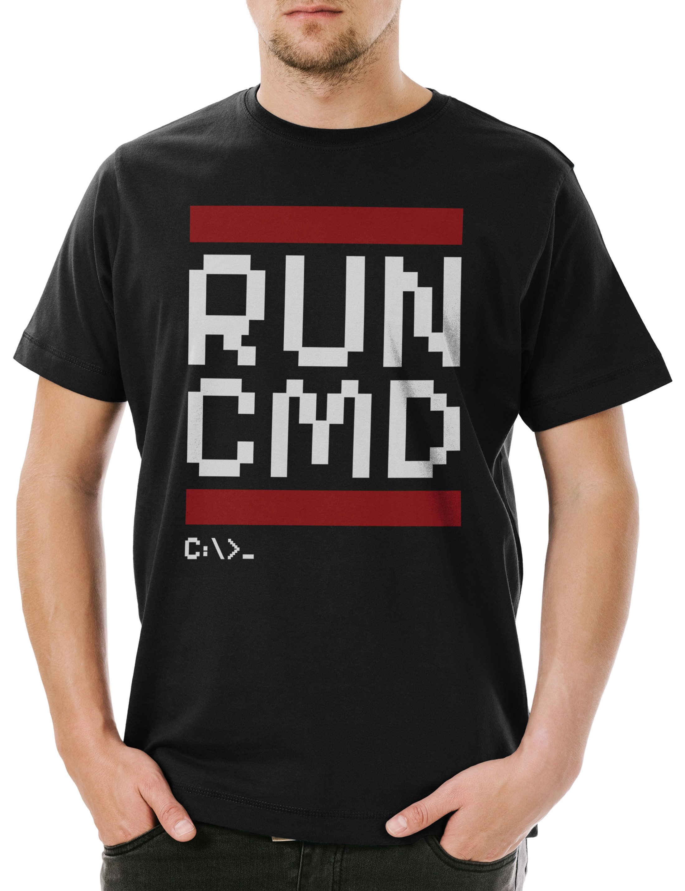 Print-Shirt RUN CMD Pixel Herren T-Shirt Computer Programmierer Administrator
