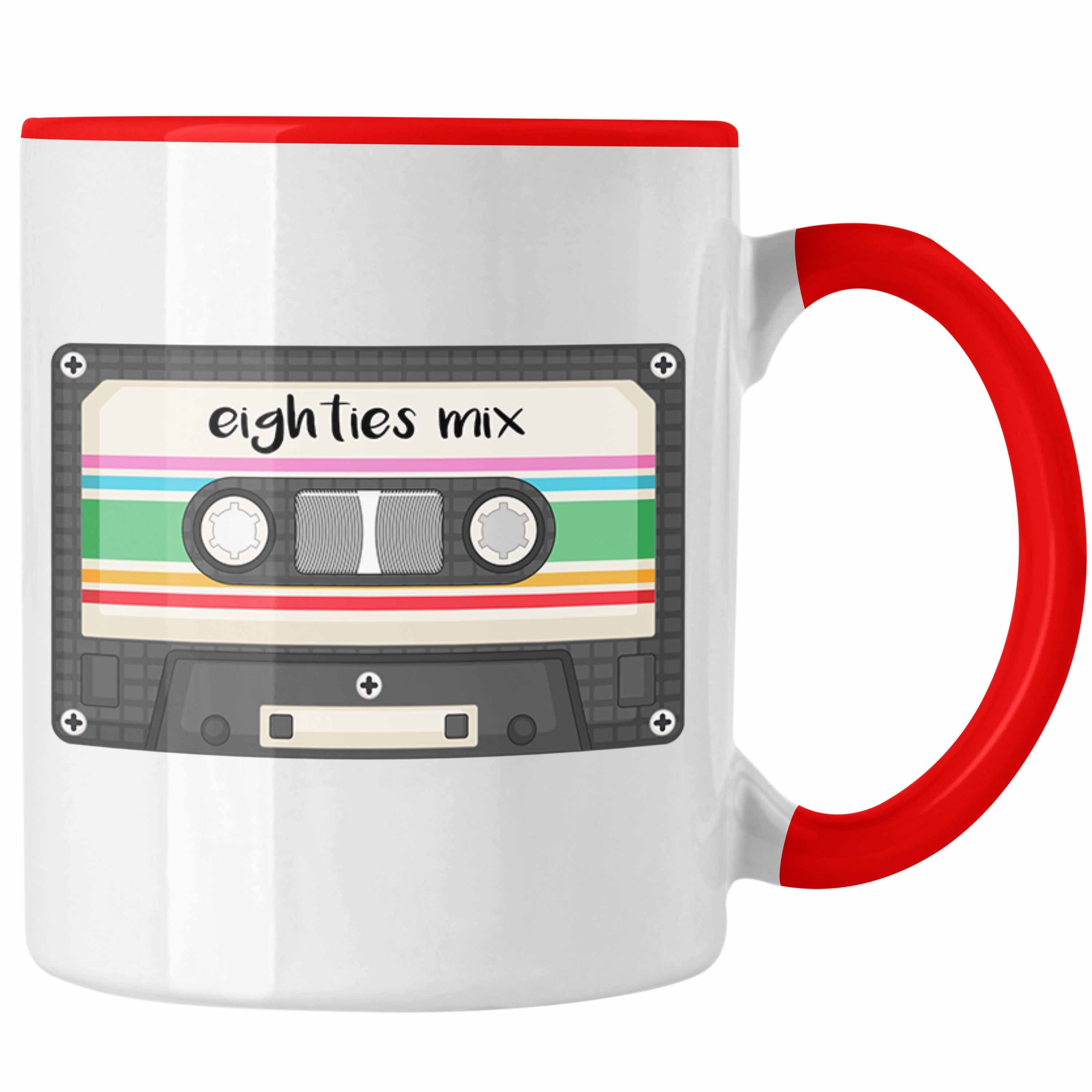Trendation Tasse Lustige Tasse "80er Jahre Eighties Mix Kassette" Geschenk für Nostalgi Rot