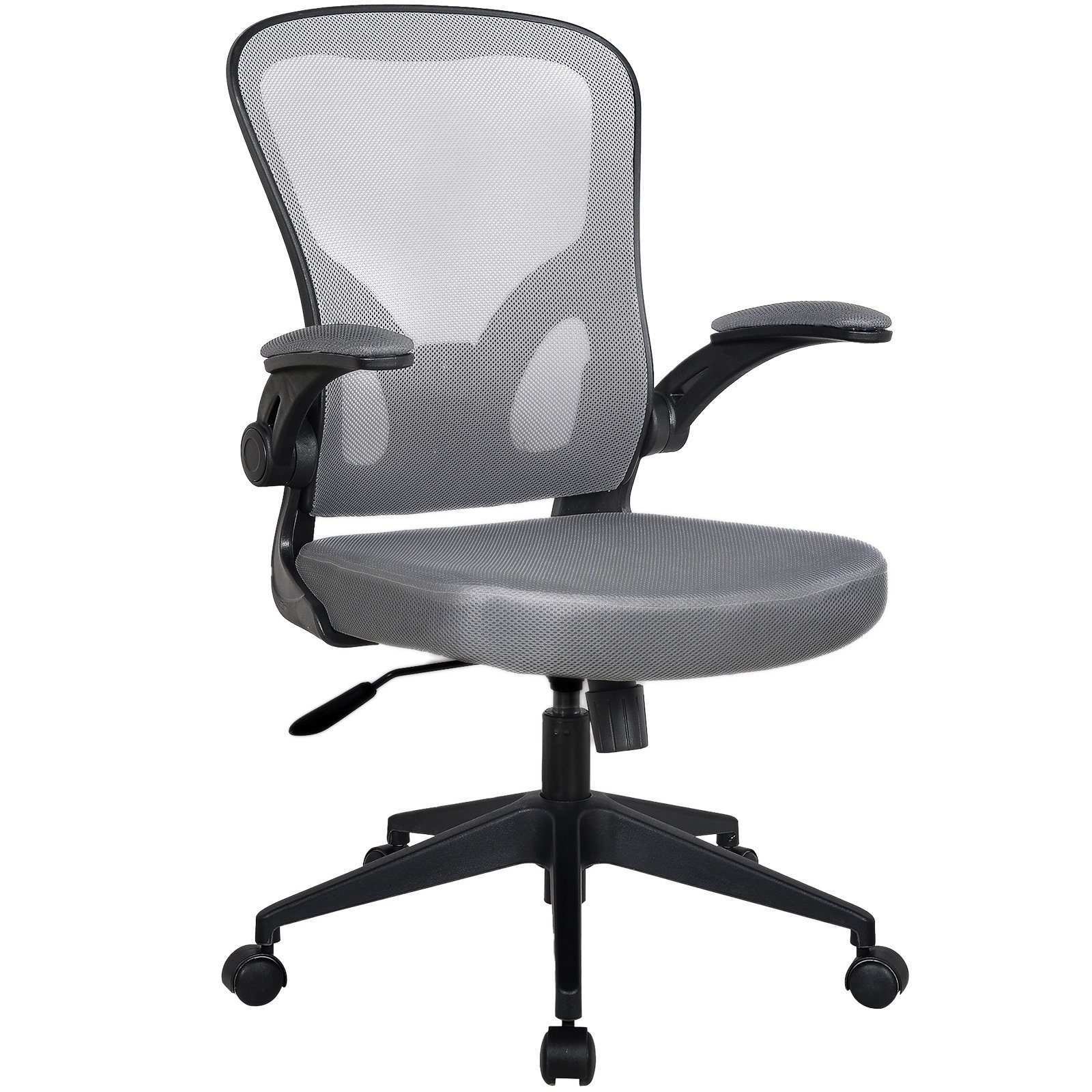 TRISENS Chefsessel Harry (1 Stück), Bürostuhl mit hochgeklappten Armlehnen Home Office Chair in Mesh-Optik Schwarz / Grau ohne Kopfstütze