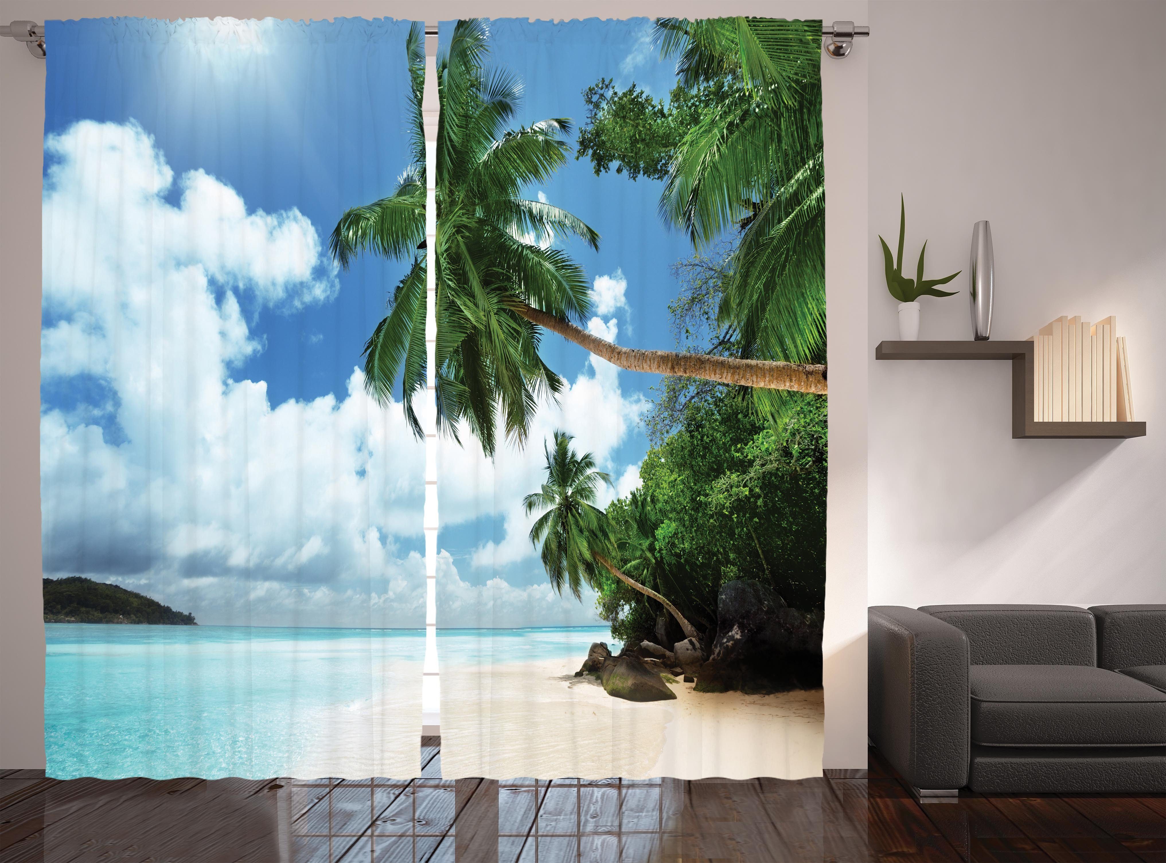 Gardine Schlafzimmer Schlaufen Insel Haken, Lagune und mit Vorhang Palmenblätter Kräuselband Urwald Abakuhaus