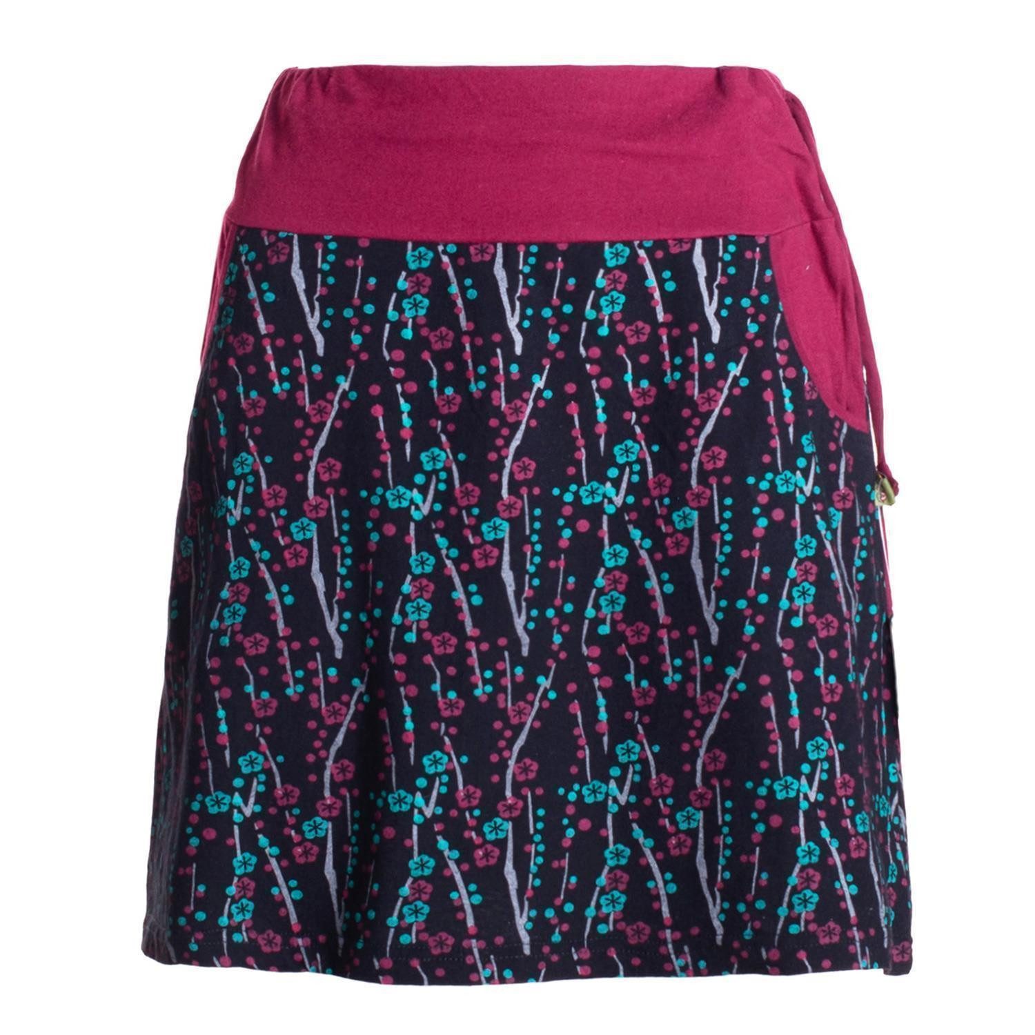 Minirock Baumwolle Blumen-Muster extra breiter Bund mit Kordel-Zug und Taschen
