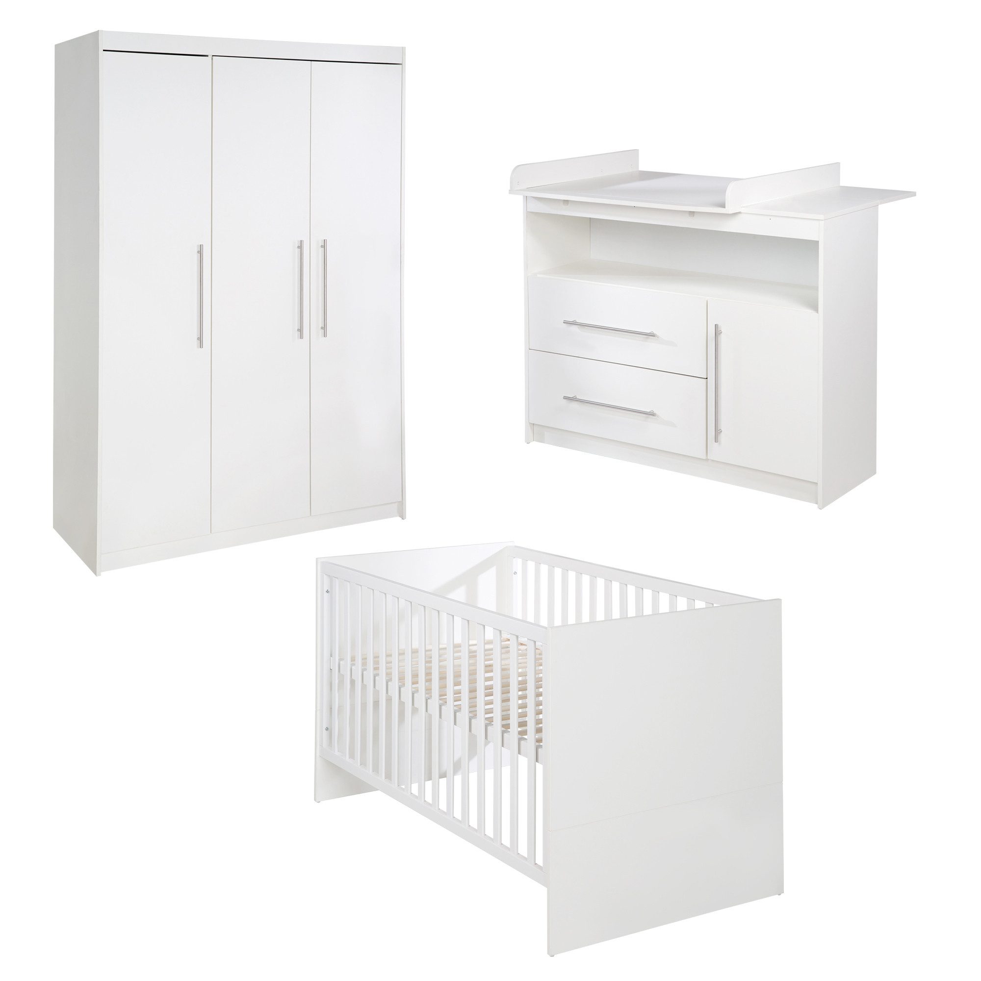 roba® Babyzimmer-Komplettset Maren, Gitterbett, Wickelkommode & 3-türiger Schrank, umbaubar