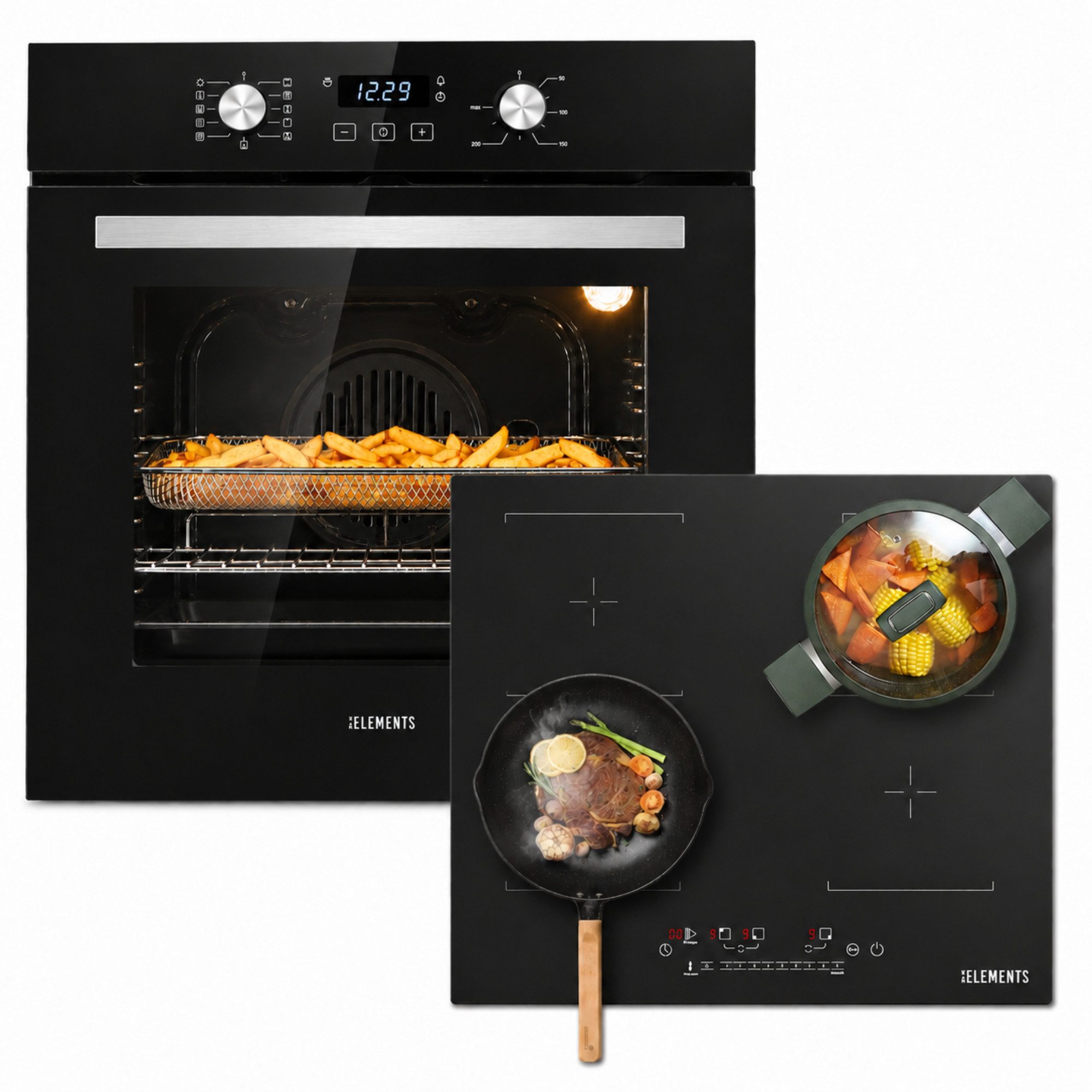 KB Elements Induktions Herd-Set Kratzfestes Induktion 60 cm mit Einbaubackofen 60 cm, Air Fry, Steam Clean, 2 Flexzonen & AntiScratch-Oberfläche