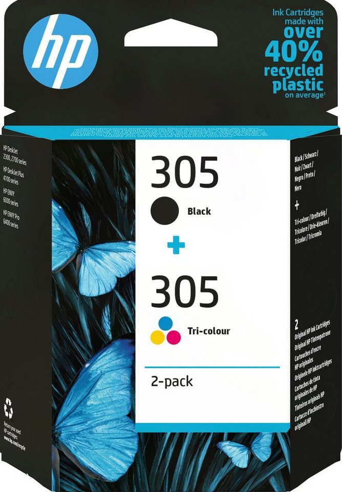 HP 305 2er-Pack Cyan/Magenta/Gelb/Schwarz Nachfülltinte (für HP, Packung,  x, Instant Ink)