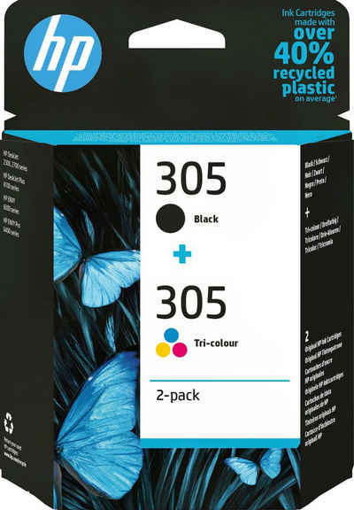 HP 305 2er-Pack 6ZD17AE, Cyan/Magenta/Gelb/Schwarz Nachfülltinte (für HP, Packung, 2x, Instant Ink, Druckerpatrone original, Kombi)