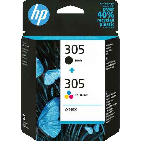 HP 305 2er-Pack 6ZD17AE, Cyan/Magenta/Gelb/Schwarz Nachfülltinte (für HP, Packung, 2x, Instant Ink, Druckerpatrone original, Kombi)