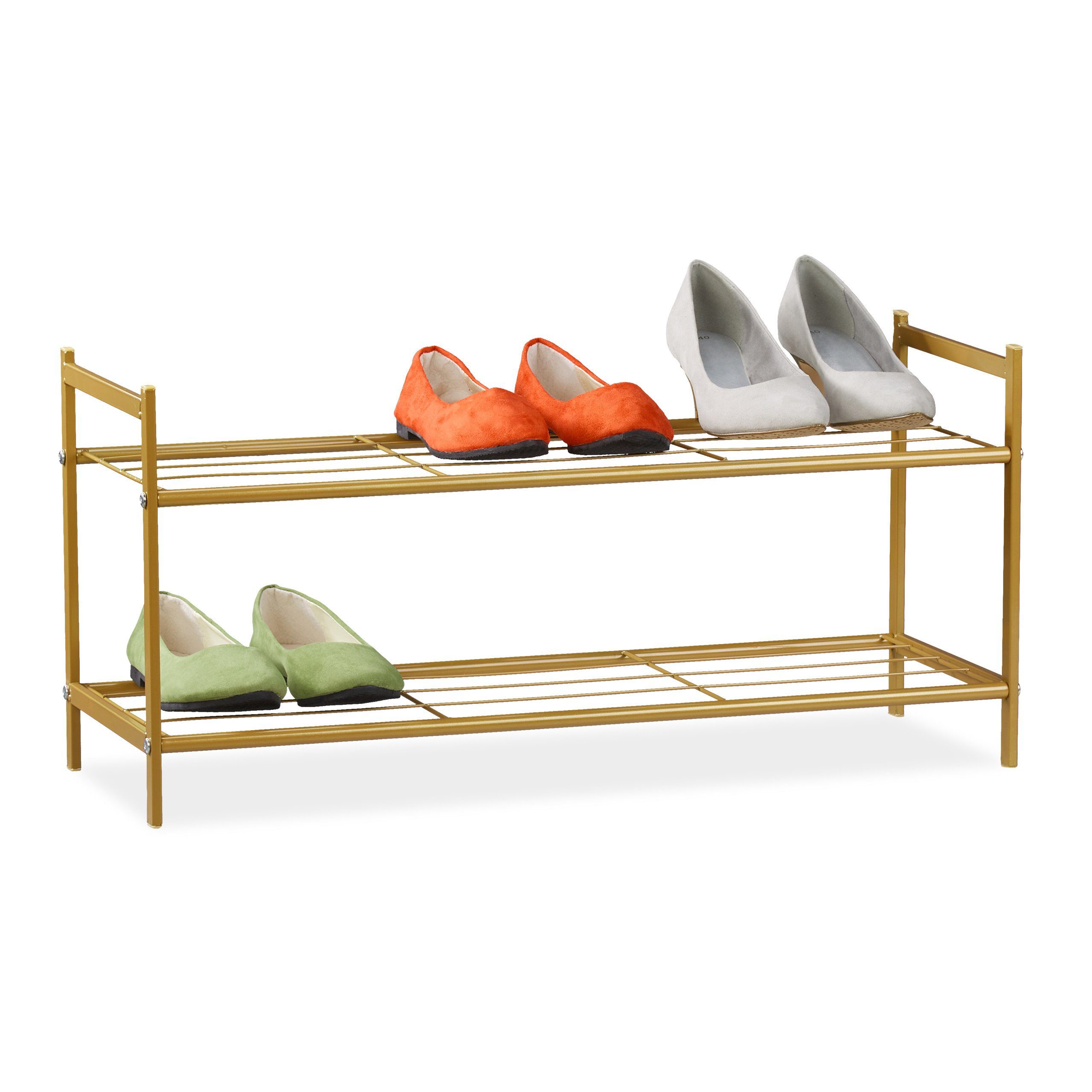 relaxdays Schuhregal mit 2 Ebene, Gold günstig online kaufen