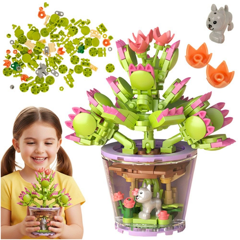 ISO TRADE Blumen Kreatives 3D Bausteine Spielbausteine, (Spar-Set, Zimmerdeko), Einfacher Aufbau auch für Anfänger, ideal als Lernspielzeug