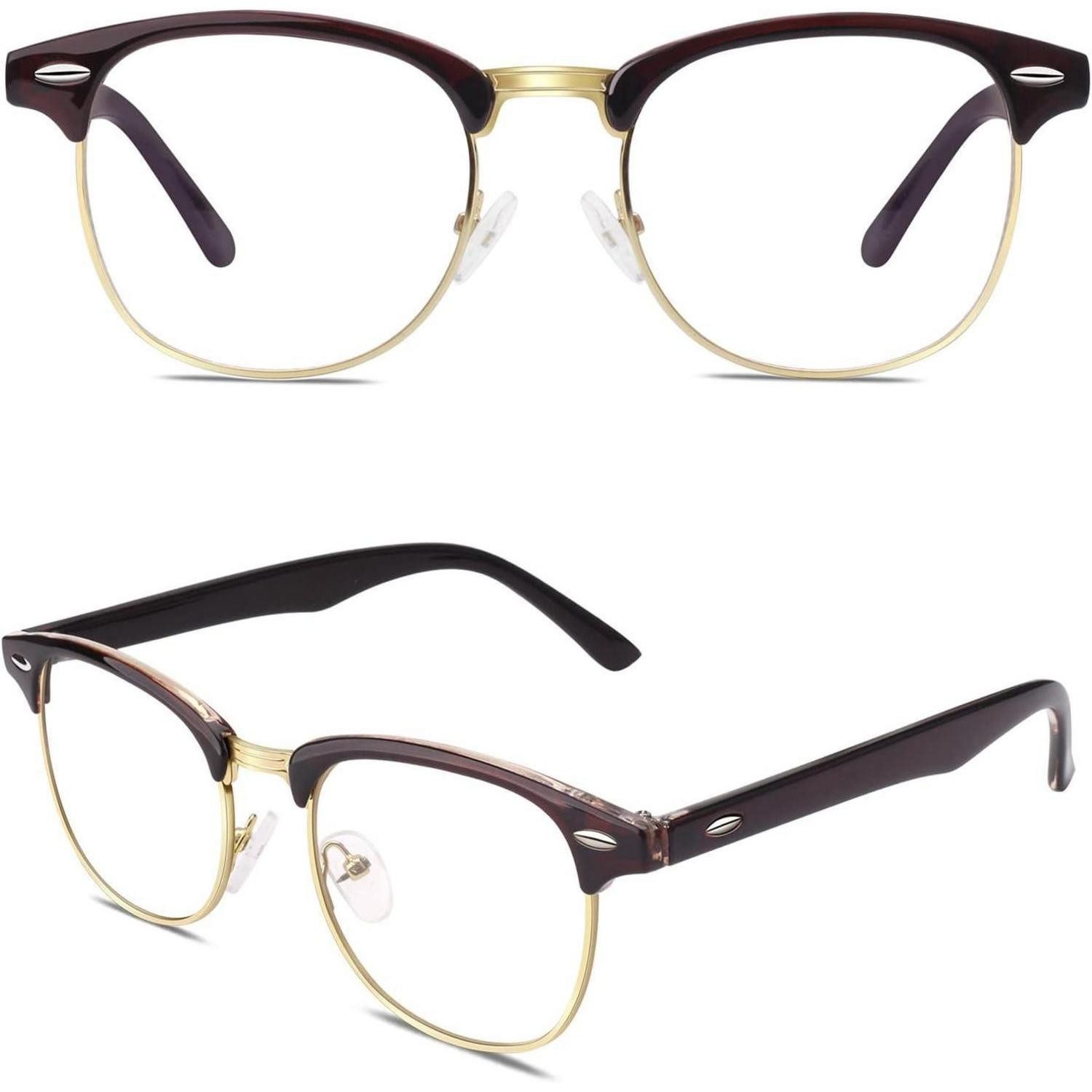 LuxusKollektion Retrosonnenbrille Brille Halbrahmen Nerd Fensterglas Damen Herren UV400 Braun