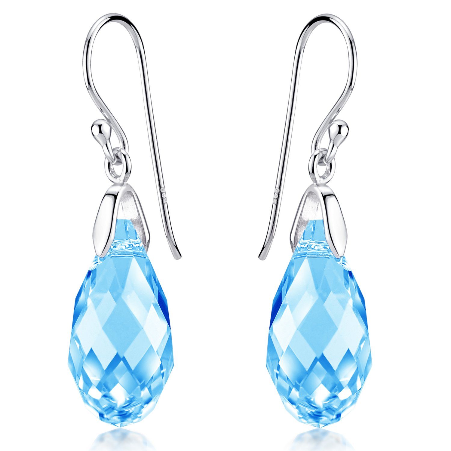 Damen Schmuck Materia Paar Ohrhänger Tropfen Kristall Blau / Hellblau SO-374, Haken aus 925 Sterling Silber