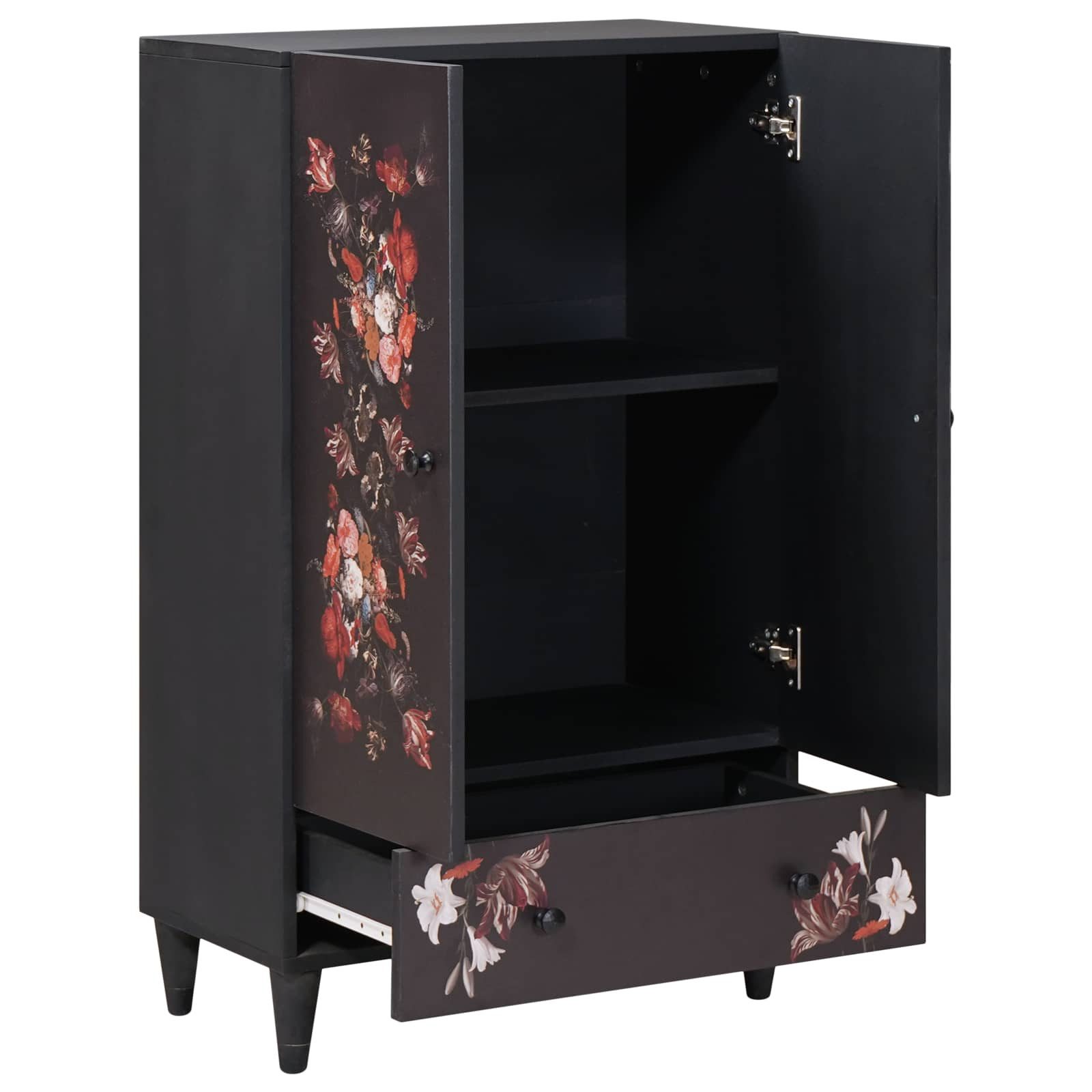 vidaXL Highboard Black flowery Stauraumschränke Mehrfarbig 60x33,5x100 cm Massivholz M