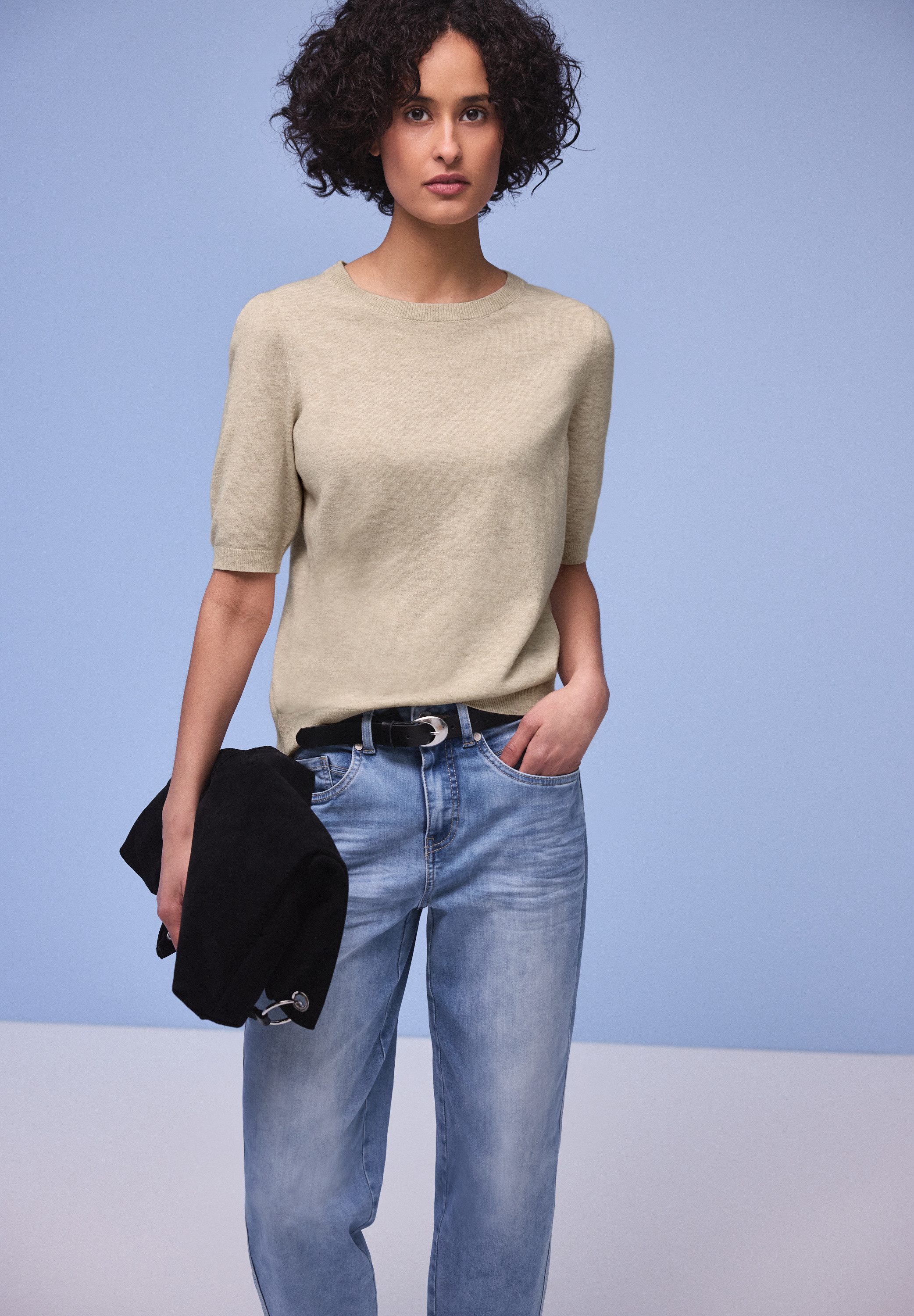 STREET ONE Strickpullover Halbarm mit modischen Pull-Ärmeln günstig online kaufen