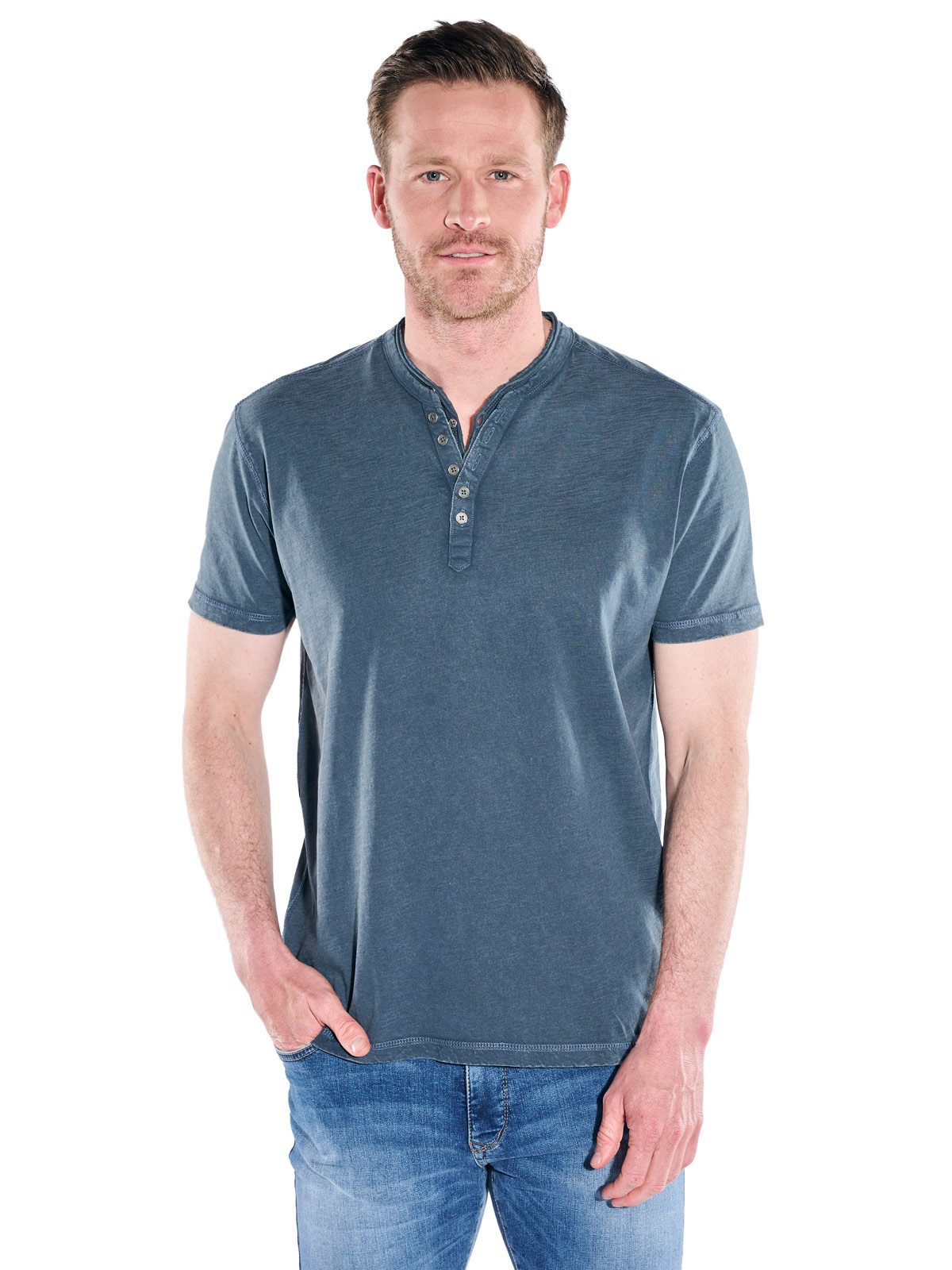 Engbers T-Shirt Herren Henley T-Shirt mit Knopfleiste, Indigoblau