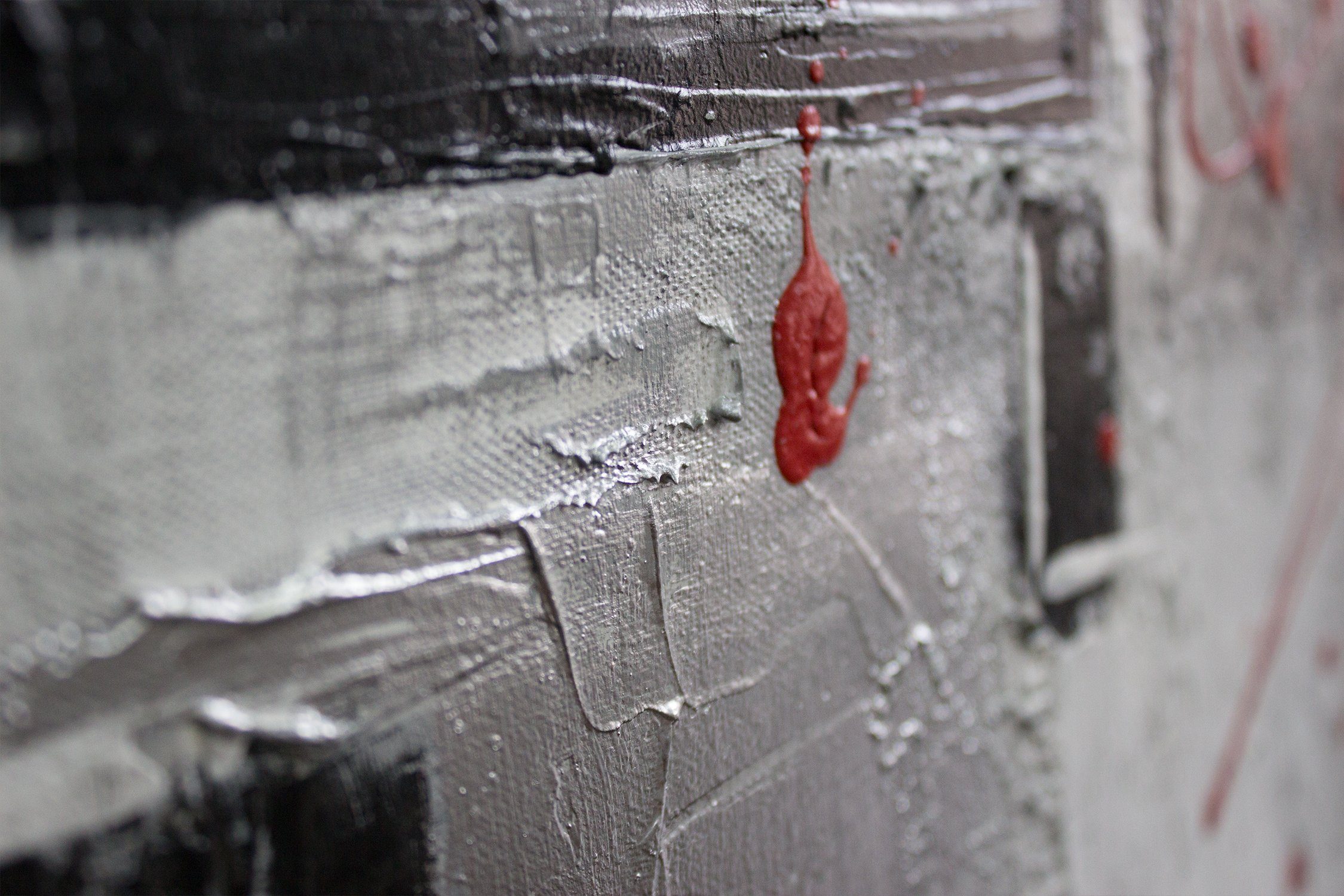 Abstrakt, Leinwand auf Schwarz Weiß Handgemalt Rot Gemälde Courage, Schattenfugenrahmen Ohne Abstraktes Bild YS-Art
