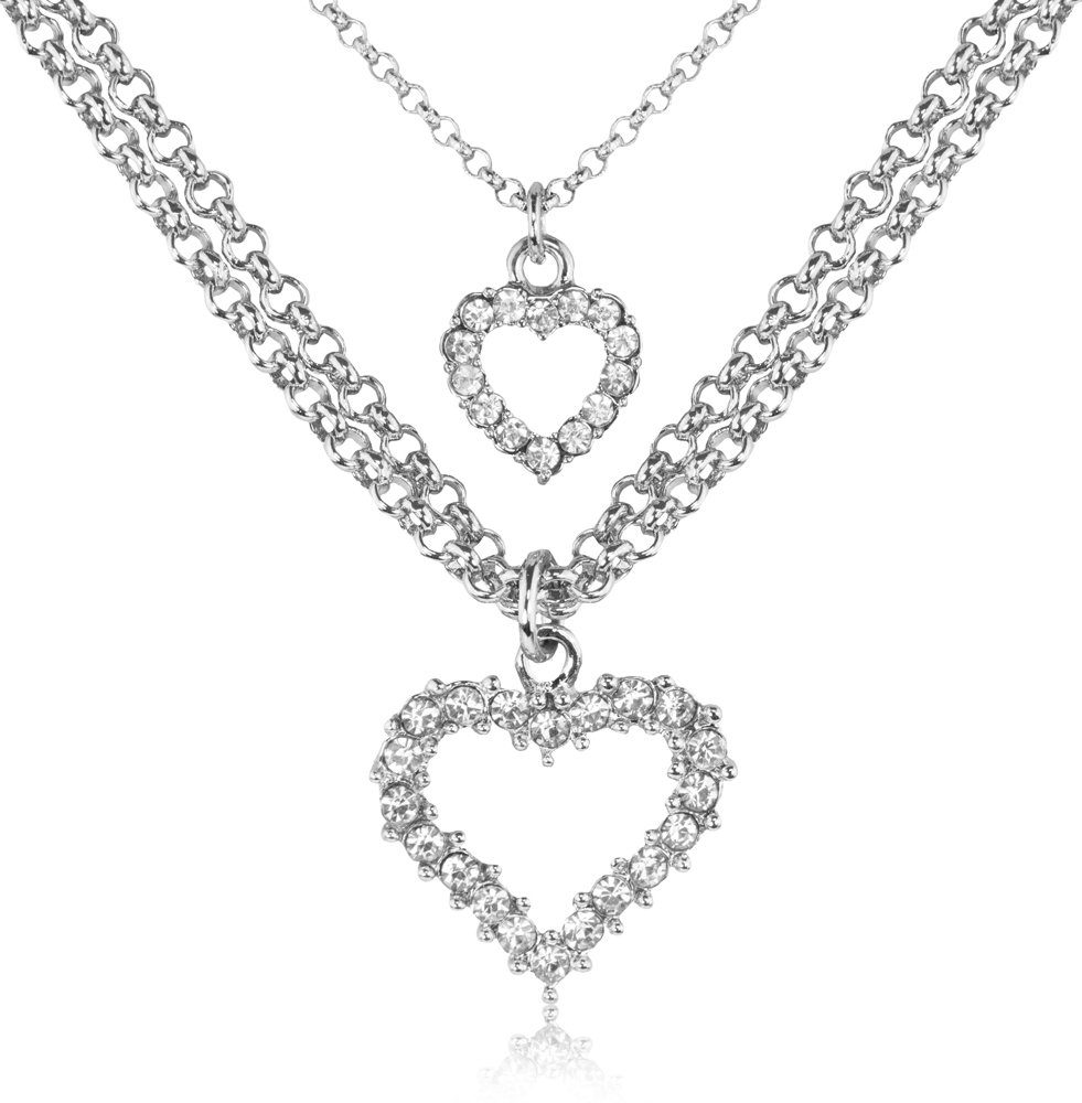 LUISIA® Kette mit Anhänger Doppel Halskette mit Herzanhängern und Kristallen von Swarovski® (1-tlg., inkl. Schmuckbox)