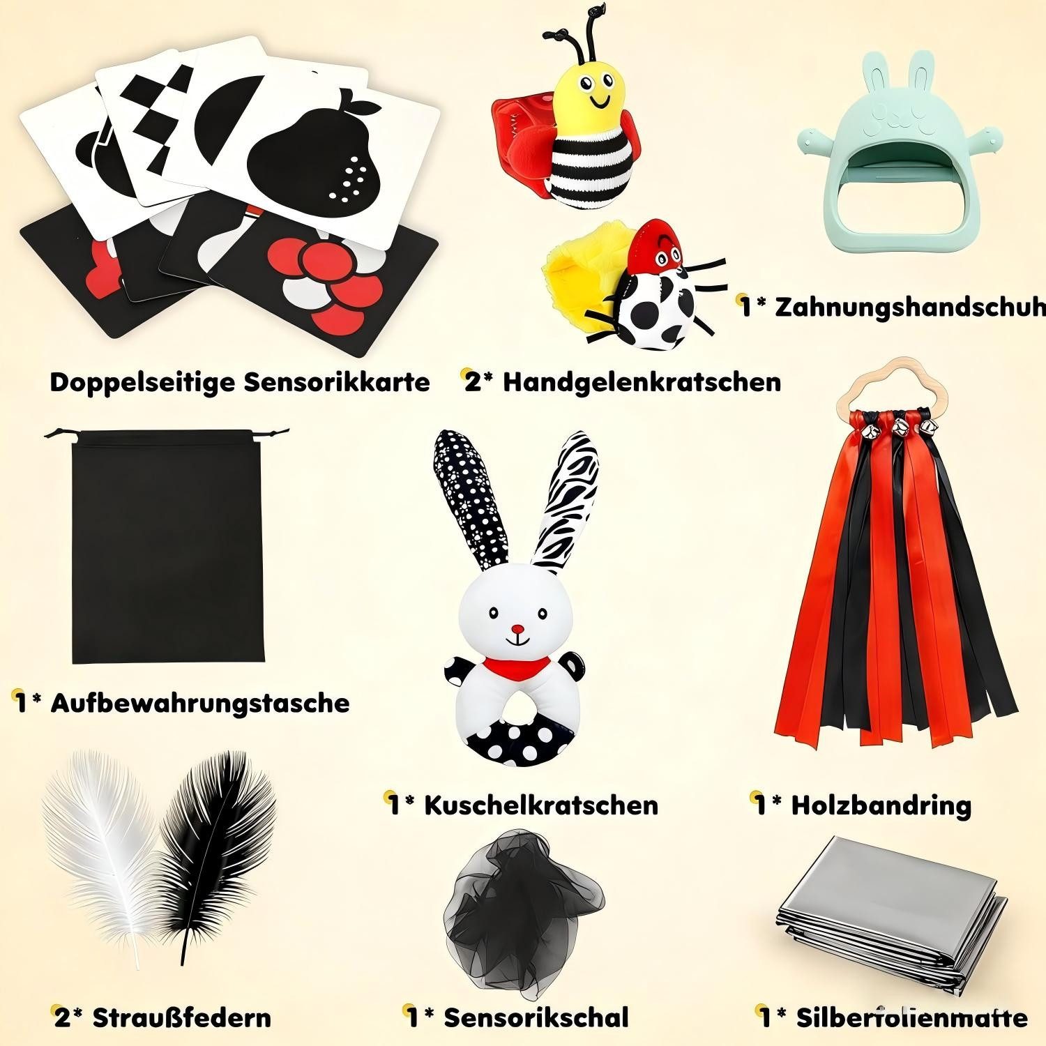 POPOLIC Lernspielzeug Kontrastkarten Baby - 29 Pcs Montessori Baby Spielzeug 0-12 Monate (0 3 6 12 Monate Neugeborenen Spielzeug, Schwarz Rot Babys Stoffbuch mi – Bild 2 von 5