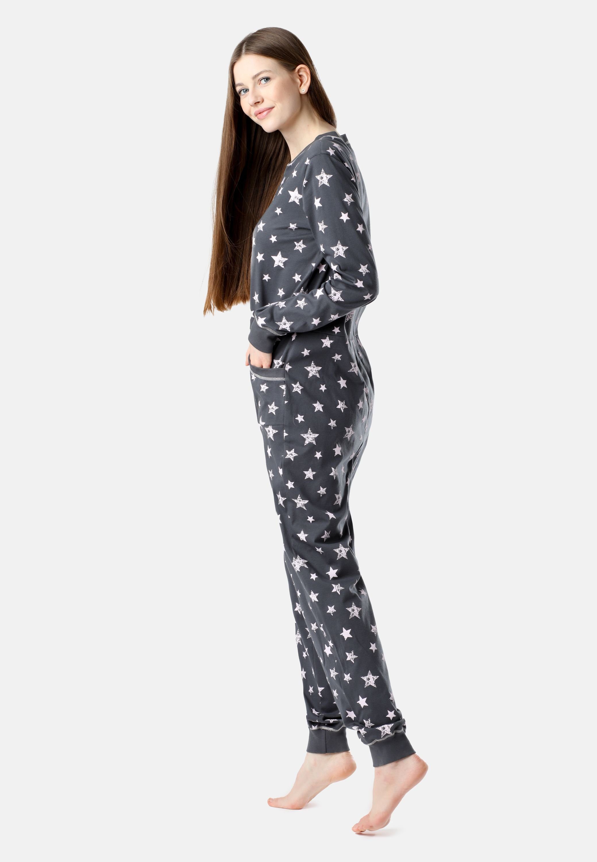 Bellivalini BLV50-206 Damen Sterne Schlafanzug Schlafoverall Pyjama Graphite/Rosa