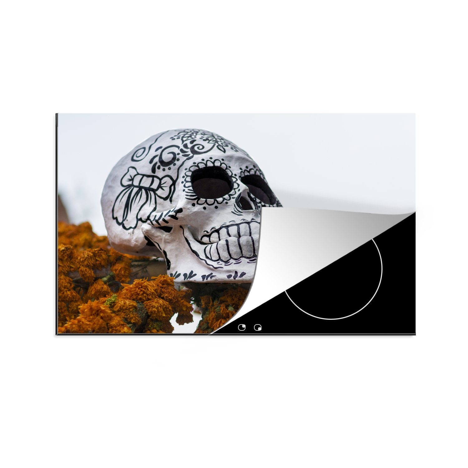 MuchoWow Herdblende-/Abdeckplatte Schädel Todestag Mexiko, Vinyl, (1 tlg), 81x52 cm, Induktionskochfeld Schutz für die küche, Ceranfeldabdeckung
