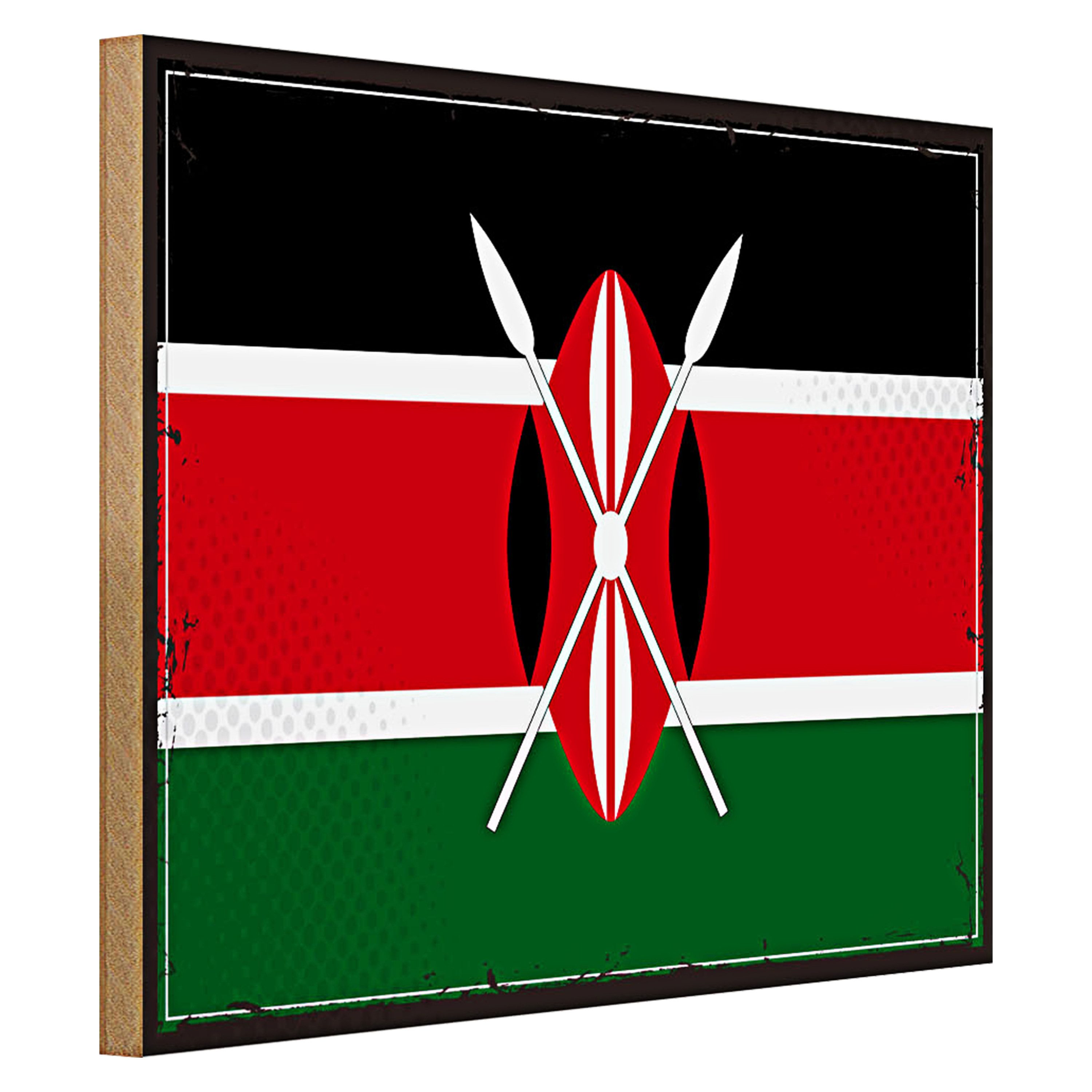 Roomando Holzbild Flagge Kenia 40x30cm Retro Flag of Kenya