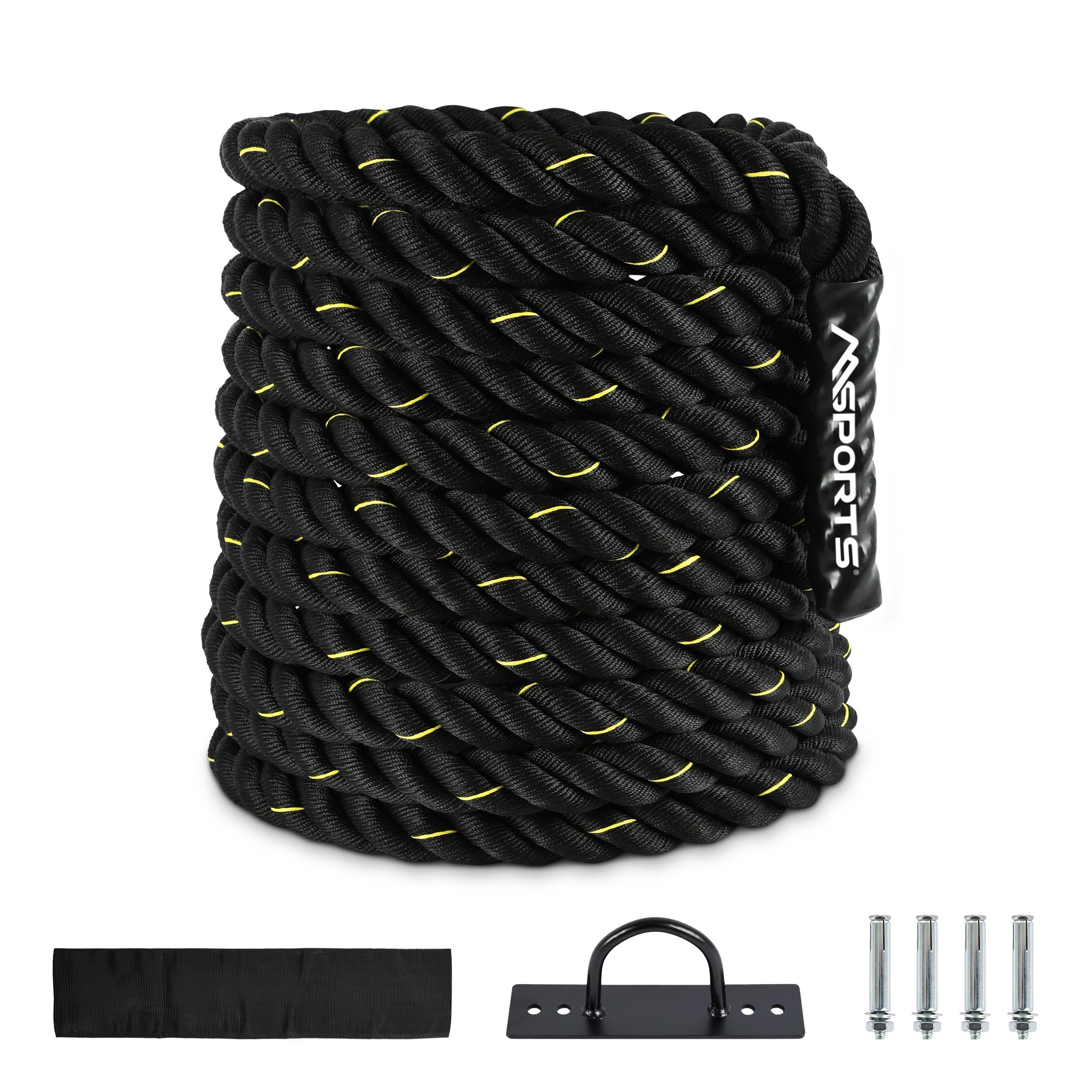 MSports® Battle Rope Professional m Schwarz-Gelb Rope Qualität, Studio 15 Battle Länge