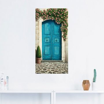 Artland Wandbild Blaue Tür mit Kletterrosen, Fenster & Türen (1 St), als Alubild, Outdoorbild, Leinwandbild, Poster, Wandaufkleber