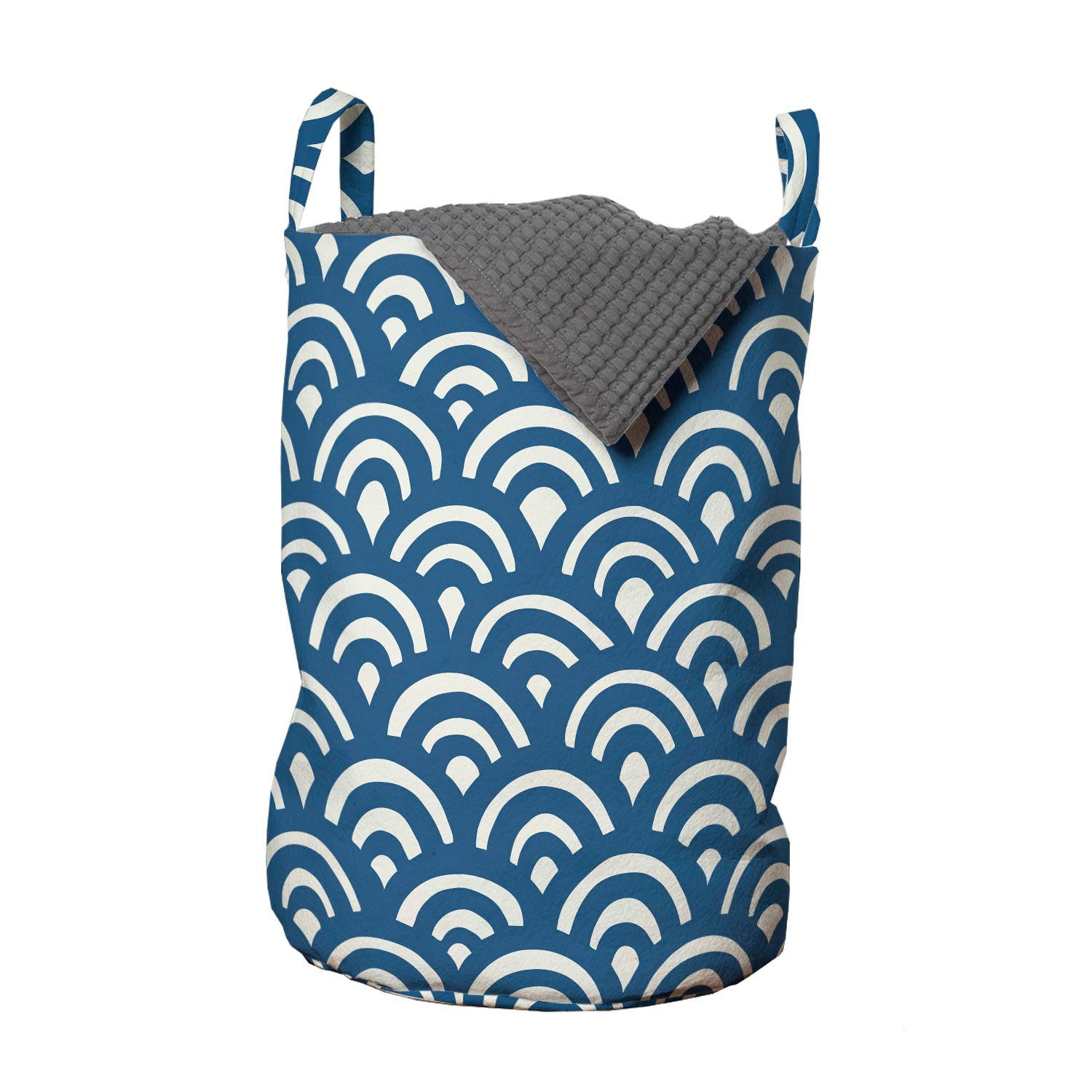 Abakuhaus Wäschesäckchen Wäschekorb mit Griffen Kordelzugverschluss für Waschsalons, blau Wasser Asian Halbkreise