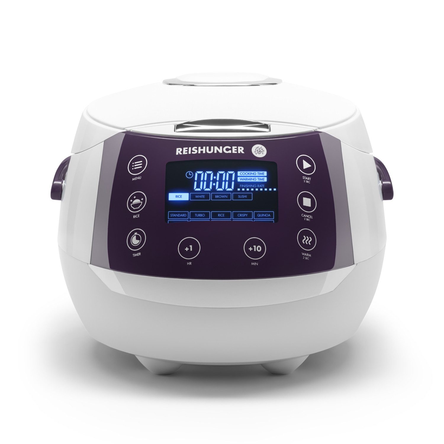 Reishunger Reiskocher großes digitales Modell – 1,5 L – Multikocher – 12 Programme –, 860 W, Timer- und Warmhaltefunktion, 7-Kochphasen-Technologie, LED-Display