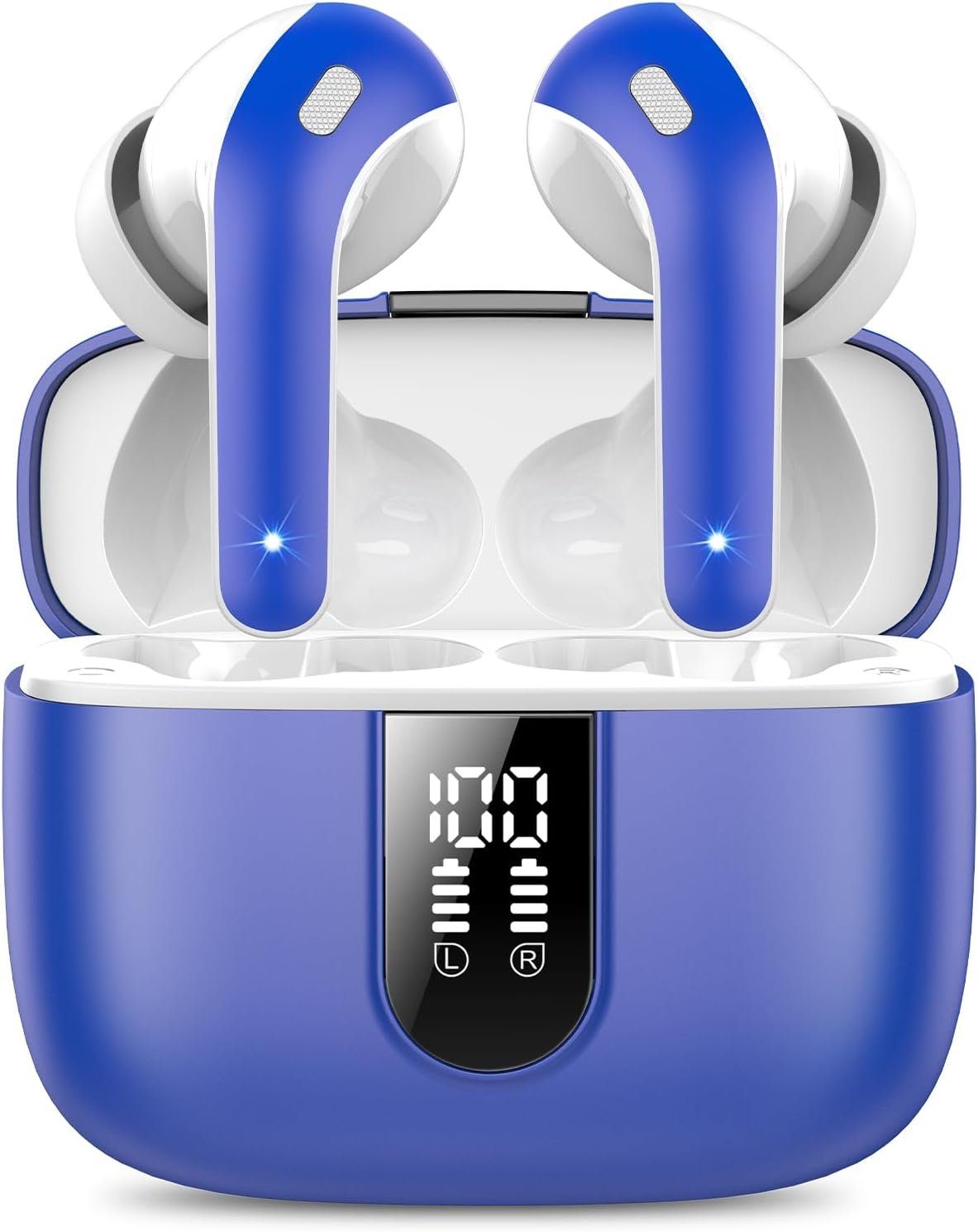 IKT Kabellos Bluetooth 5.3 mit 50H Tiefer Bass, 2024 Neue In-Ear-Kopfhörer (Klare Anrufe in lauten Umgebungen dank fortschrittlicher Geräuschunterdrückungstechnologie., Noise Cancelling Earbuds mit 4 ENC Mic IPX7 Wasserdicht Ohrhörer USB-C)