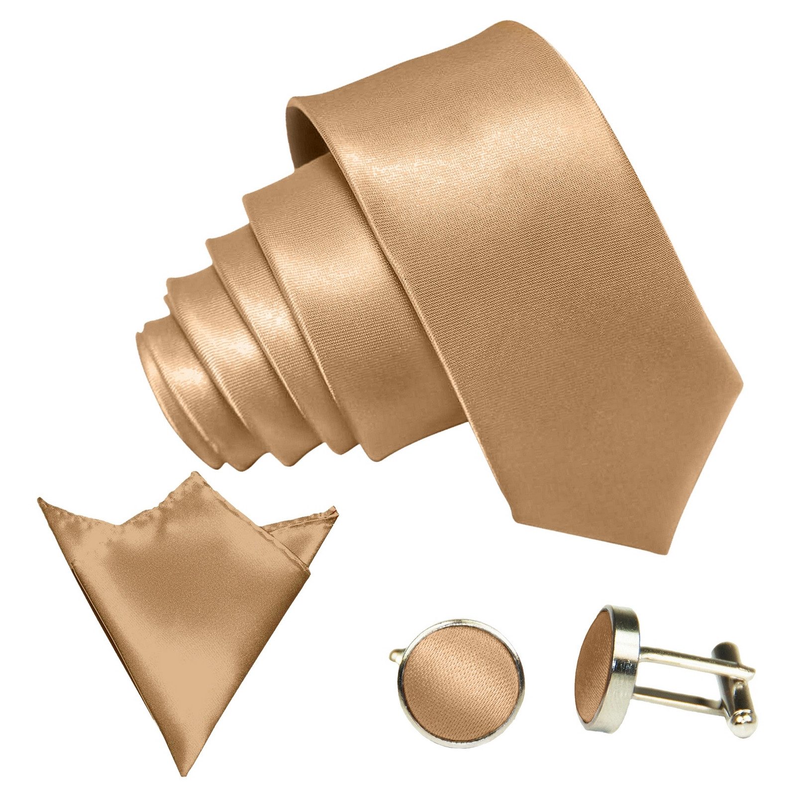 GASSANI Krawatte Satin Hochzeitskrawatte, Herren-Krawatte Hochzeit Schlips z Anzug (Set, 3-St., Krawattenset, Manschettenknöpfe, mit Einstecktuch) 8,5cm Breite, Uni, Seide-Touch-Finish, Tuch