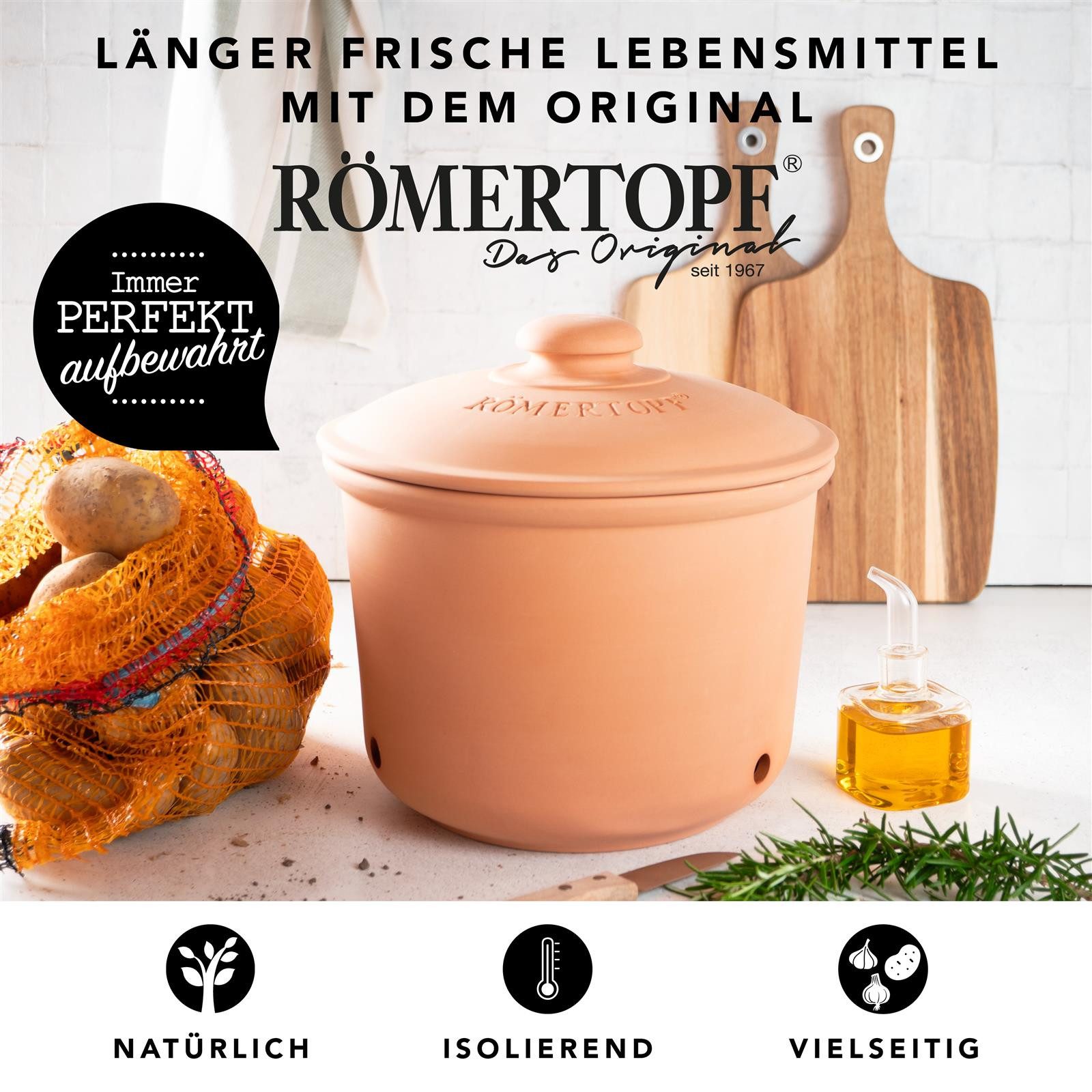 RÖMERTOPF Vorratsdose Frische-Topf MAXI PLUS - Kartoffeln Aufbewahrung 5,5 Liter, Keramik, (Set), aus Naturton